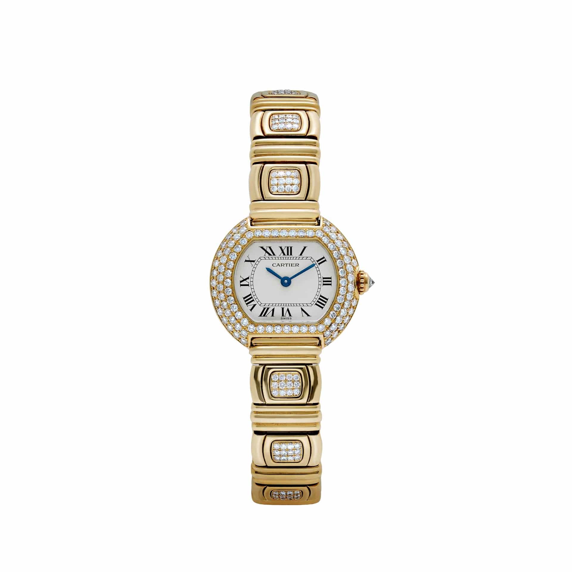 Cartier Ellipse WB6006EE Yellow Gold White Dial Diamond Bezel and Bracelet Quartz