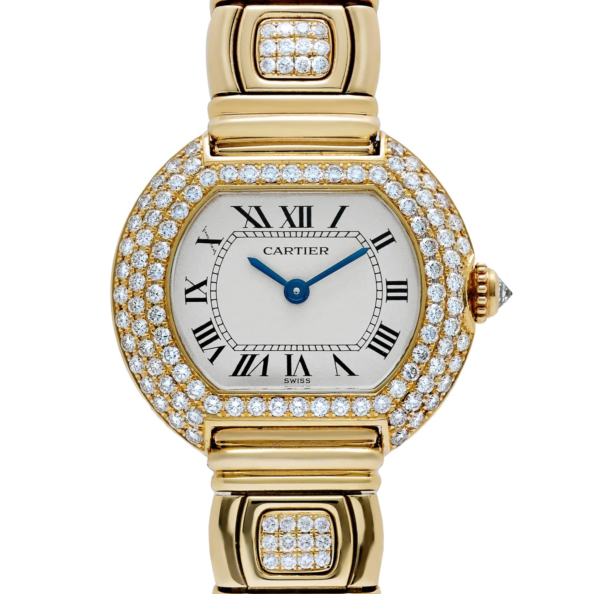 Cartier Ellipse WB6006EE Yellow Gold White Dial Diamond Bezel and Bracelet Quartz