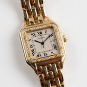 Cartier Panthere 883969 'Ladies' Midsize Yellow Gold White Dial Diamond Bezel Quartz