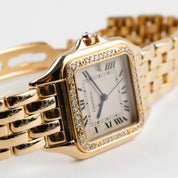 Cartier Panthere 883969 'Ladies' Midsize Yellow Gold White Dial Diamond Bezel Quartz