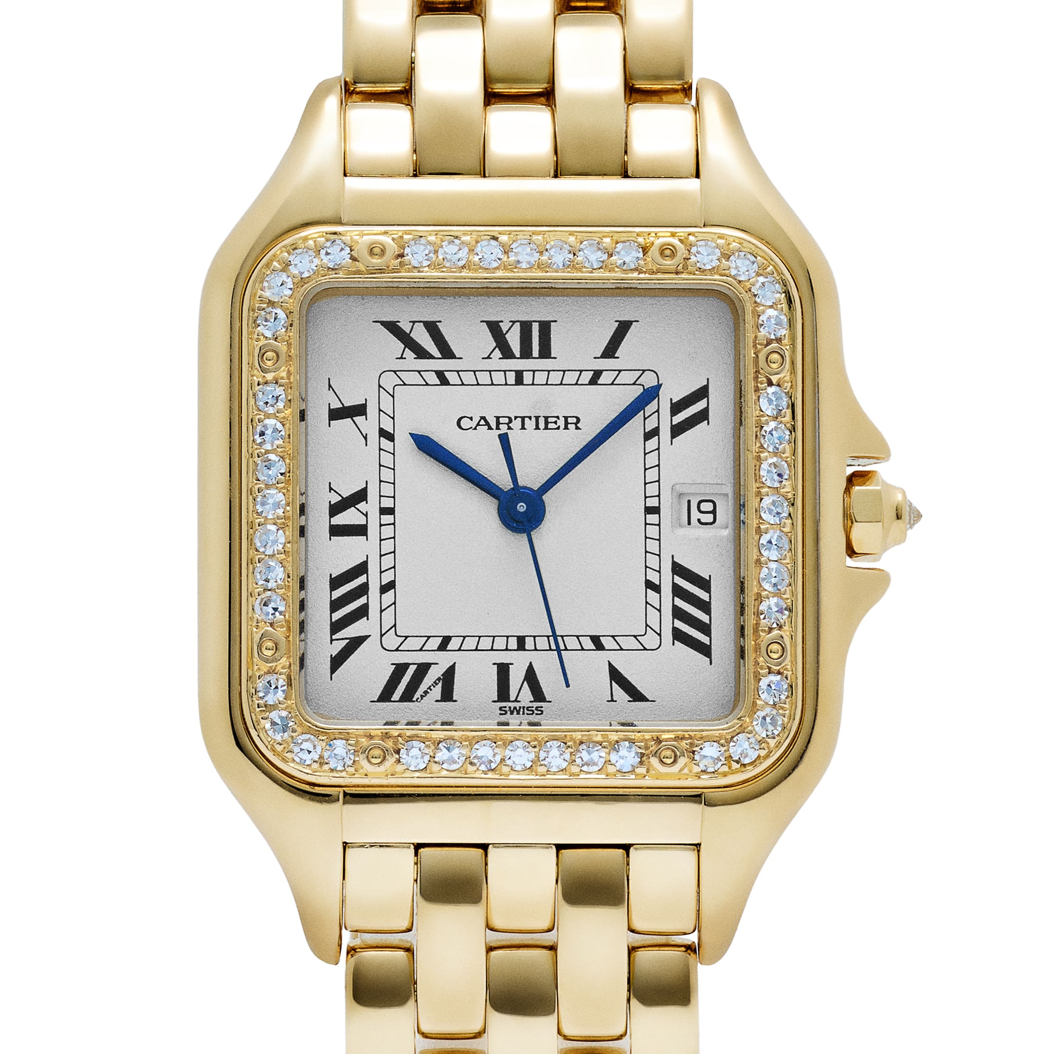 Cartier Panthere 883969 'Ladies' Midsize Yellow Gold White Dial Diamond Bezel Quartz