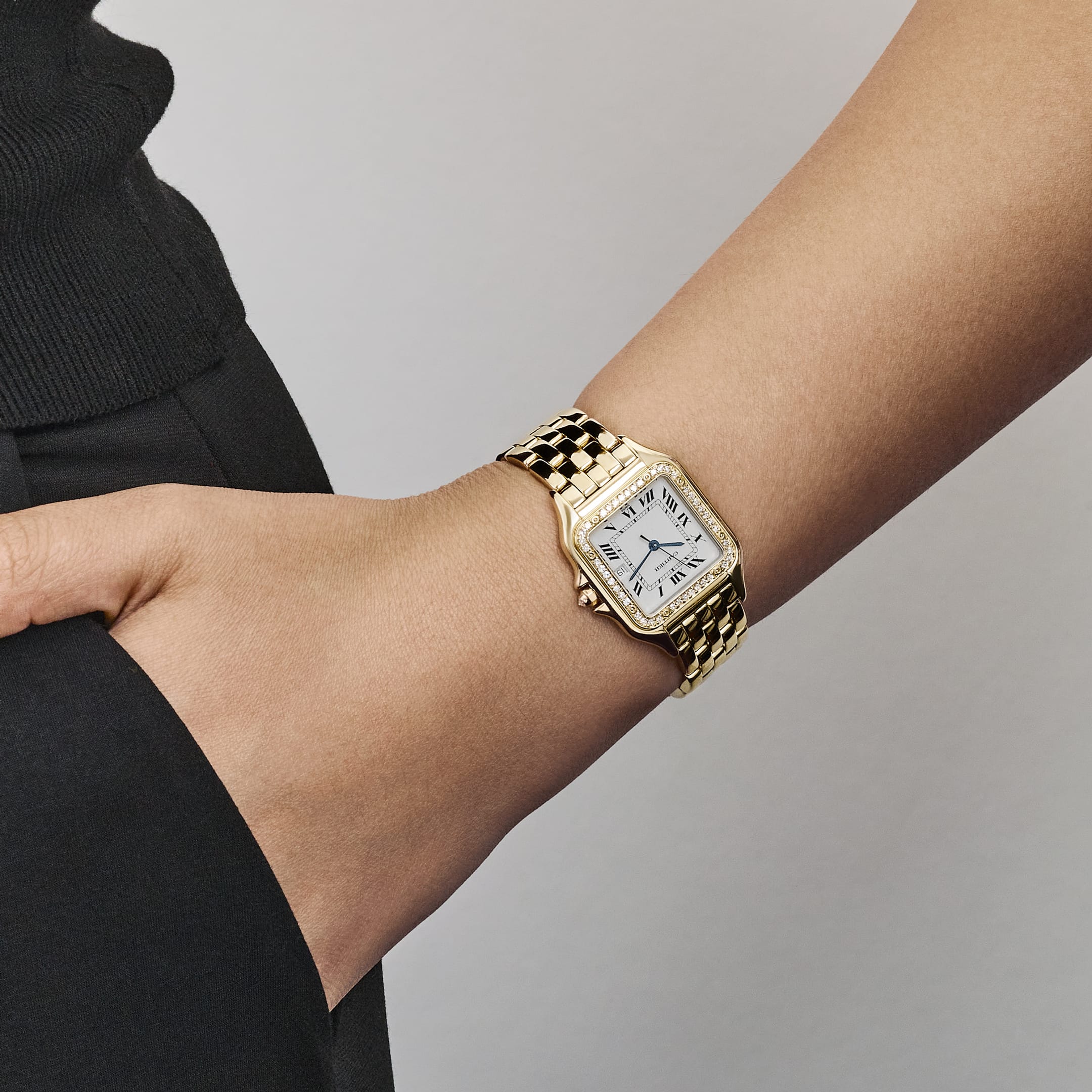 Cartier Panthere 883969 'Ladies' Midsize Yellow Gold White Dial Diamond Bezel Quartz