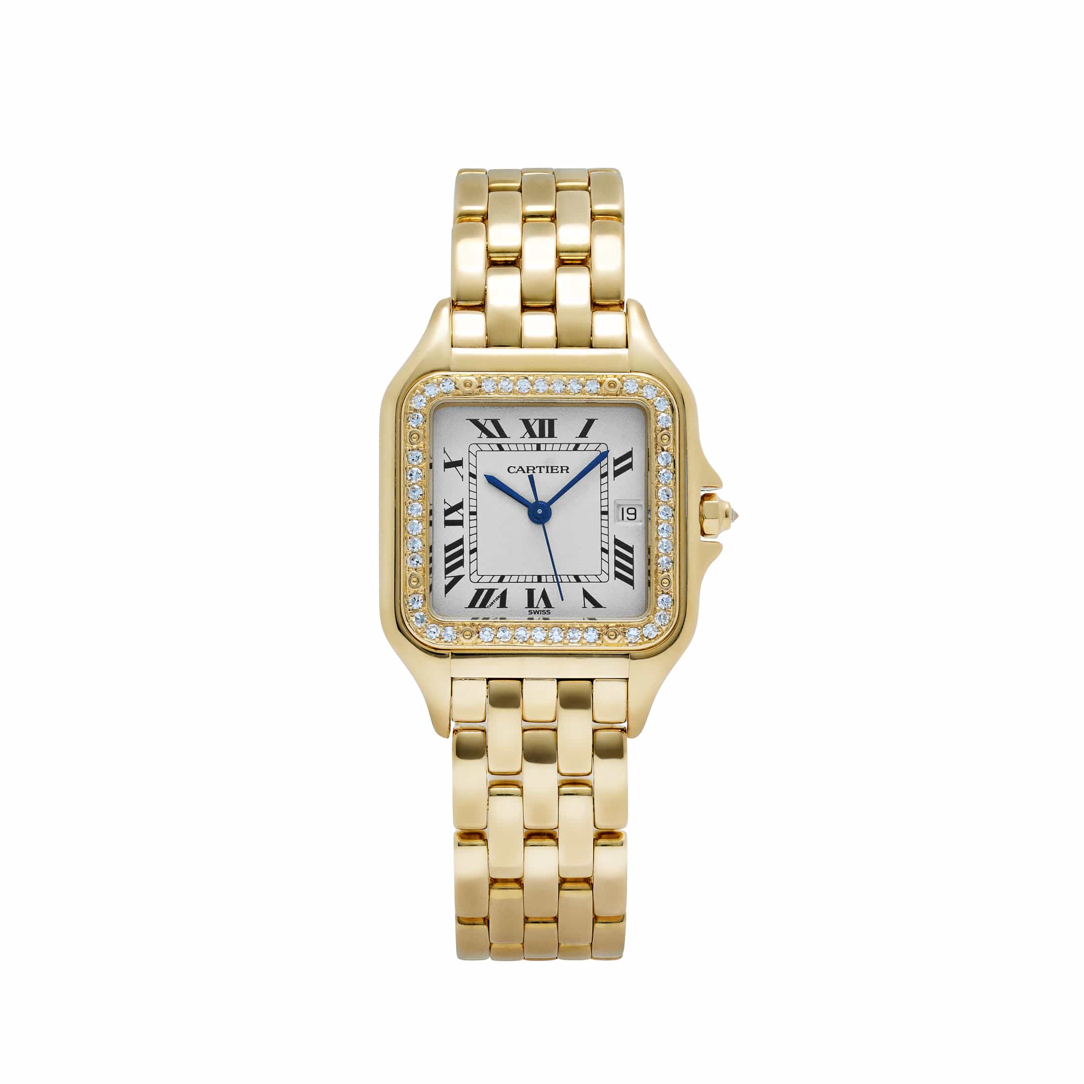 Cartier Panthere 883969 'Ladies' Midsize Yellow Gold White Dial Diamond Bezel Quartz