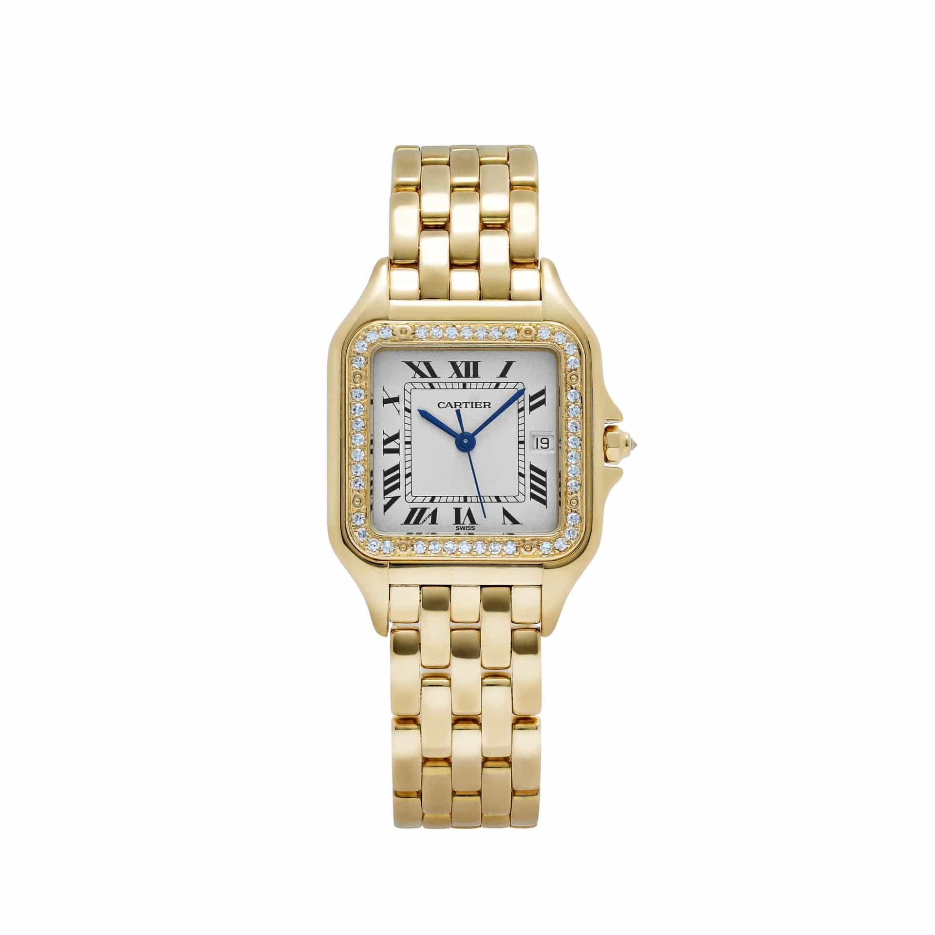 Cartier Panthere 883969 'Ladies' Midsize Yellow Gold White Dial Diamond Bezel Quartz
