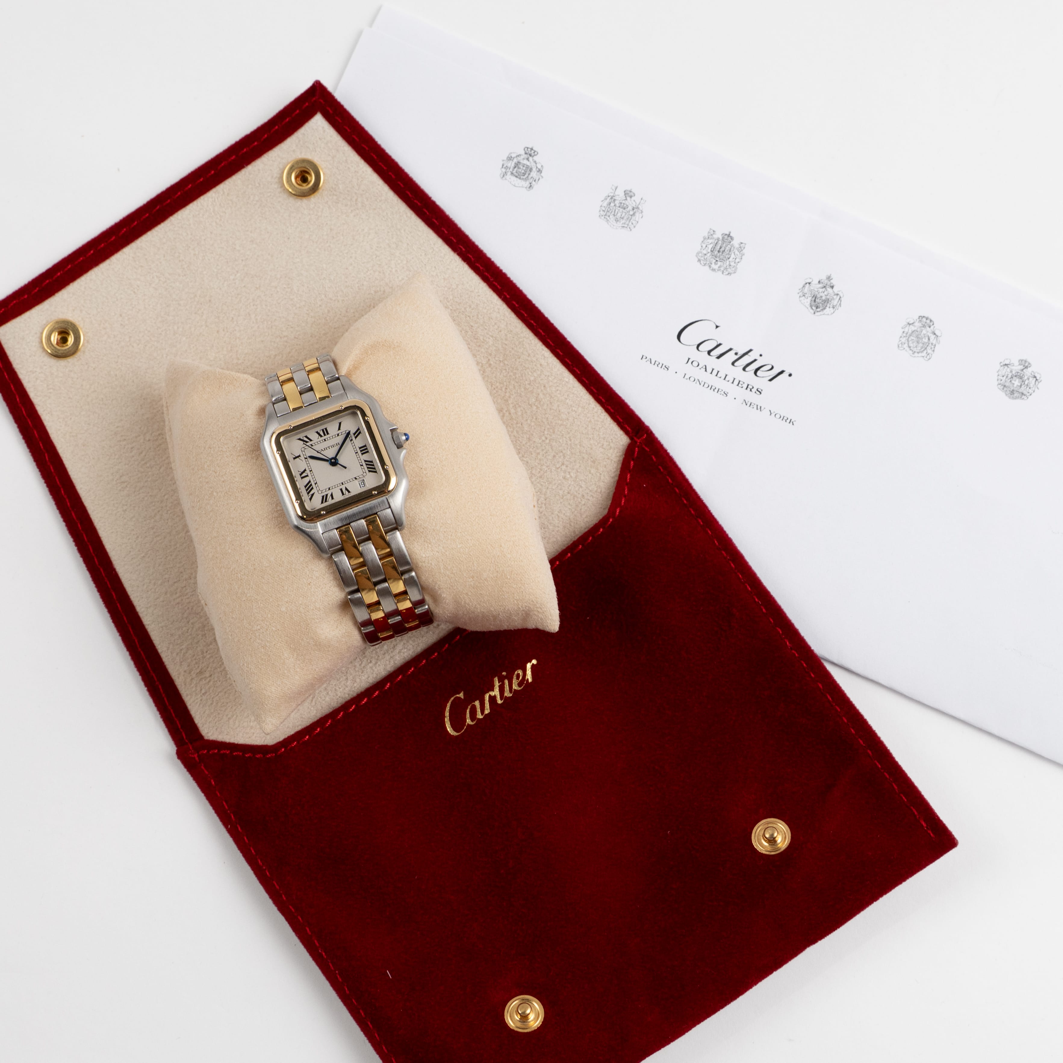 Cartier Panthere W250285E 'Ladies' Two Row Midsize Stainless Steel Yellow Gold White Dial Quartz