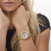 Cartier Pasha Chronograph W3004251 'Ladies' Yellow Gold White Dial Diamond Bezel Quartz