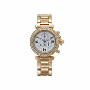 Cartier Pasha Chronograph W3004251 'Ladies' Yellow Gold White Dial Diamond Bezel Quartz