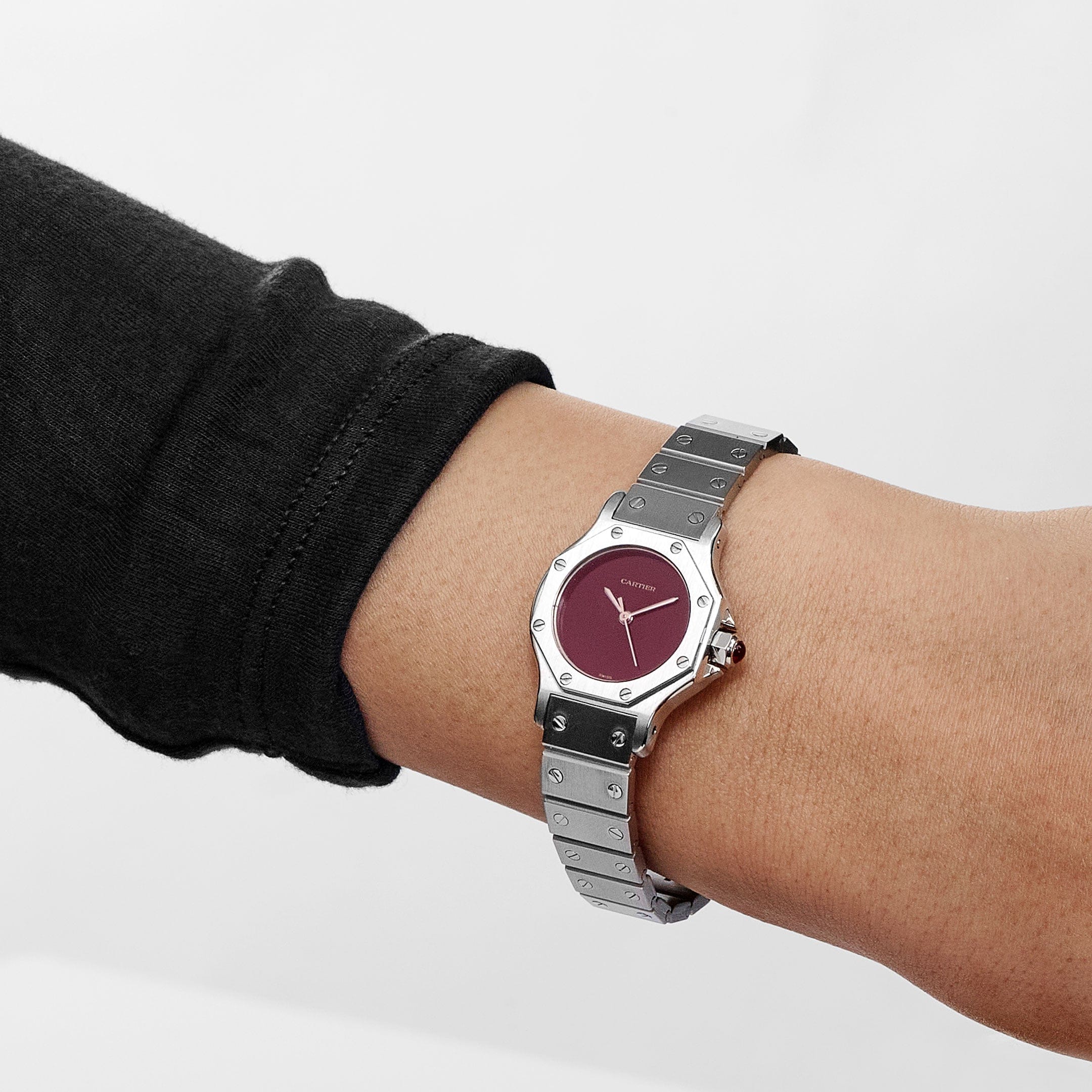 Cartier Santos Octagon 0906 Stainless Steel Burgundy Dial Quartz