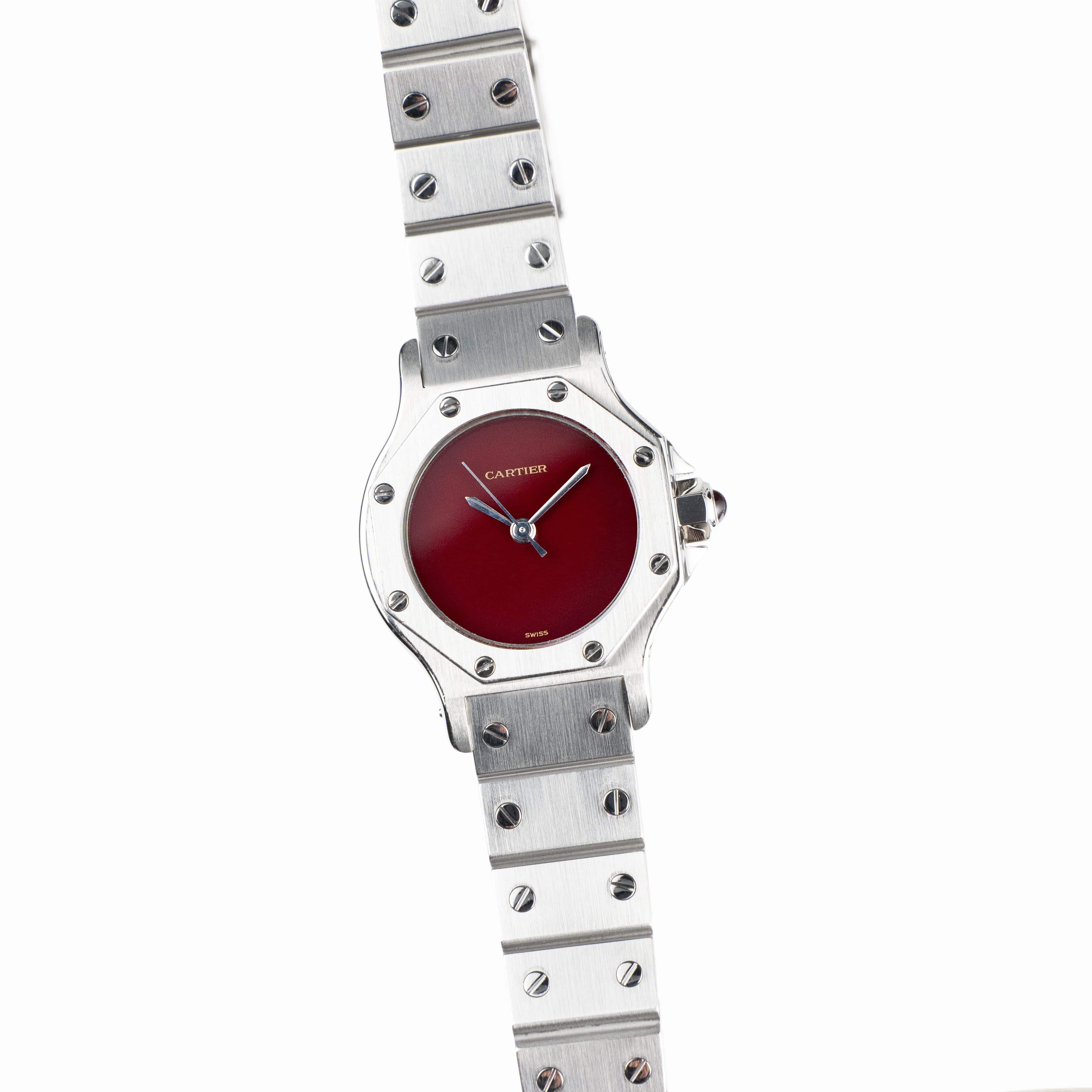 Cartier Santos Octagon 0906 Stainless Steel Burgundy Dial Quartz