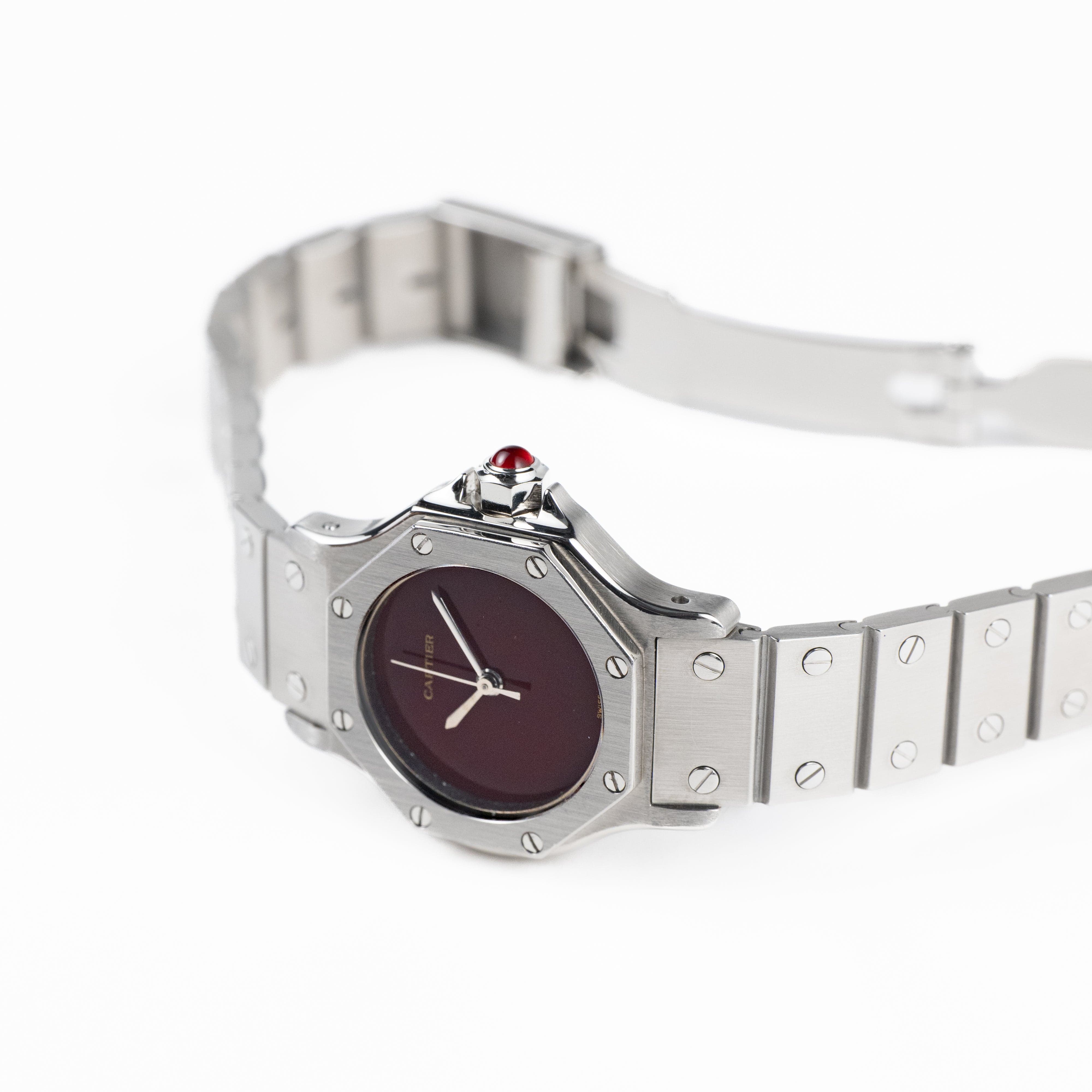 Cartier Santos Octagon 0906 Stainless Steel Burgundy Dial Quartz