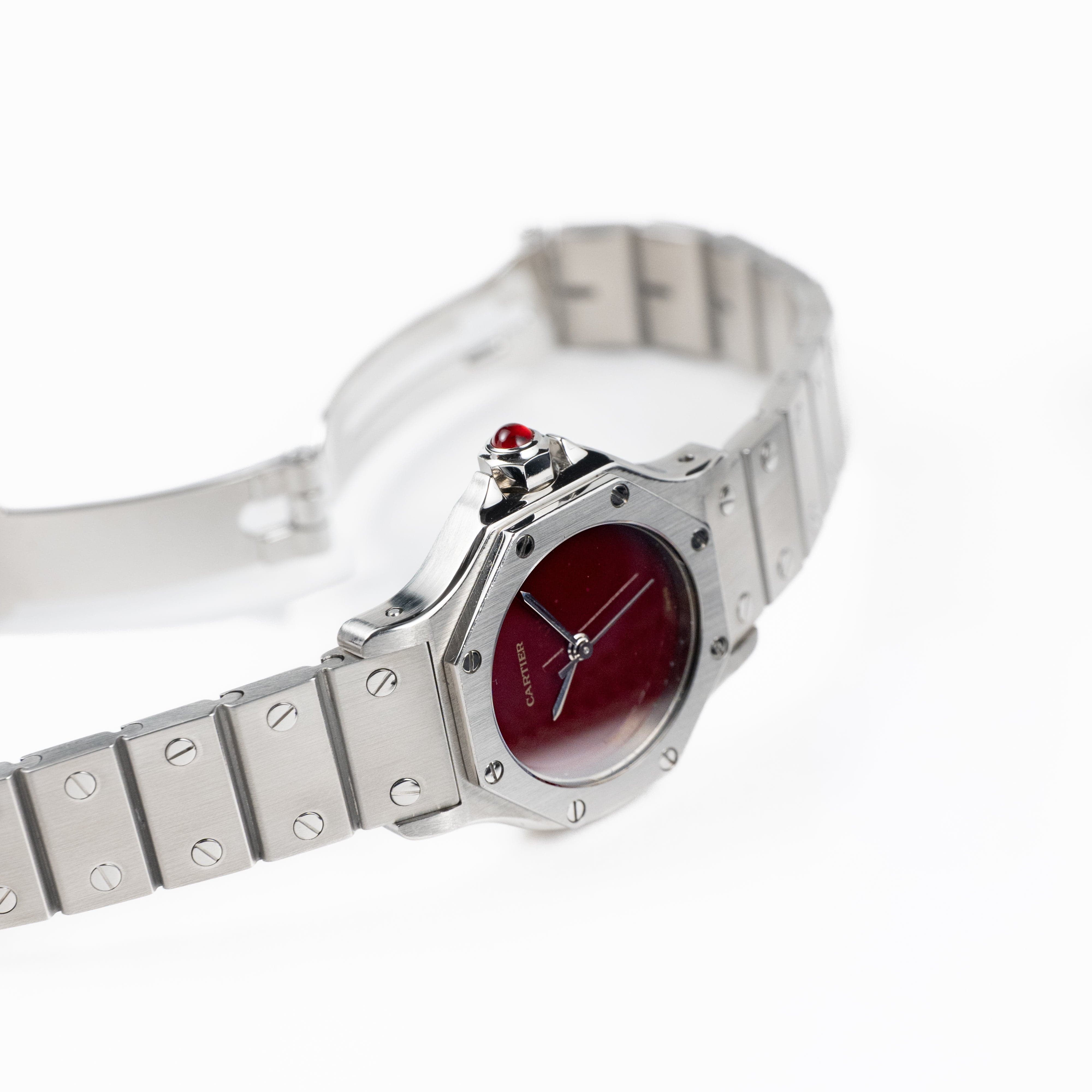 Cartier Santos Octagon 0906 Stainless Steel Burgundy Dial Quartz