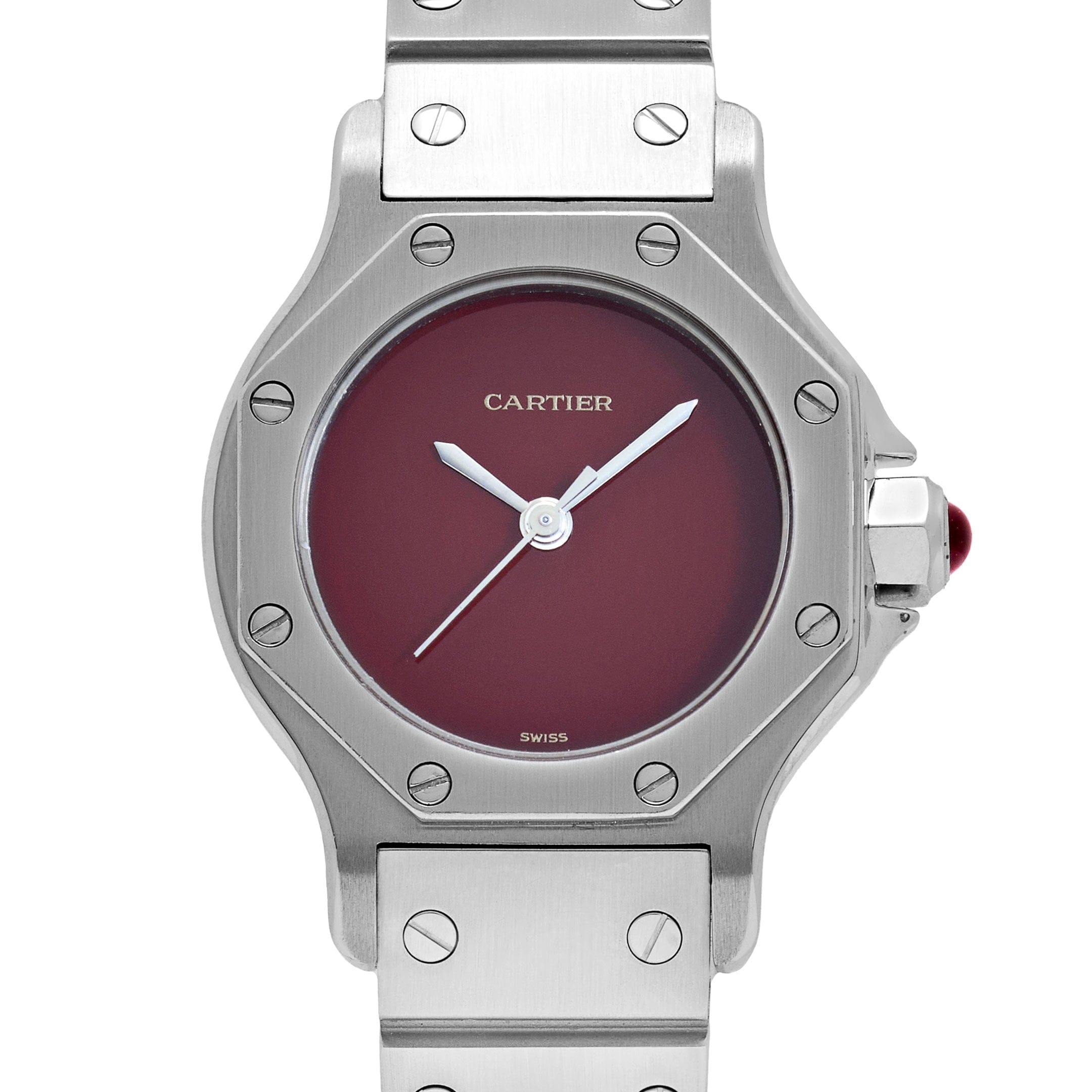 Cartier Santos Octagon 0906 Stainless Steel Burgundy Dial Quartz