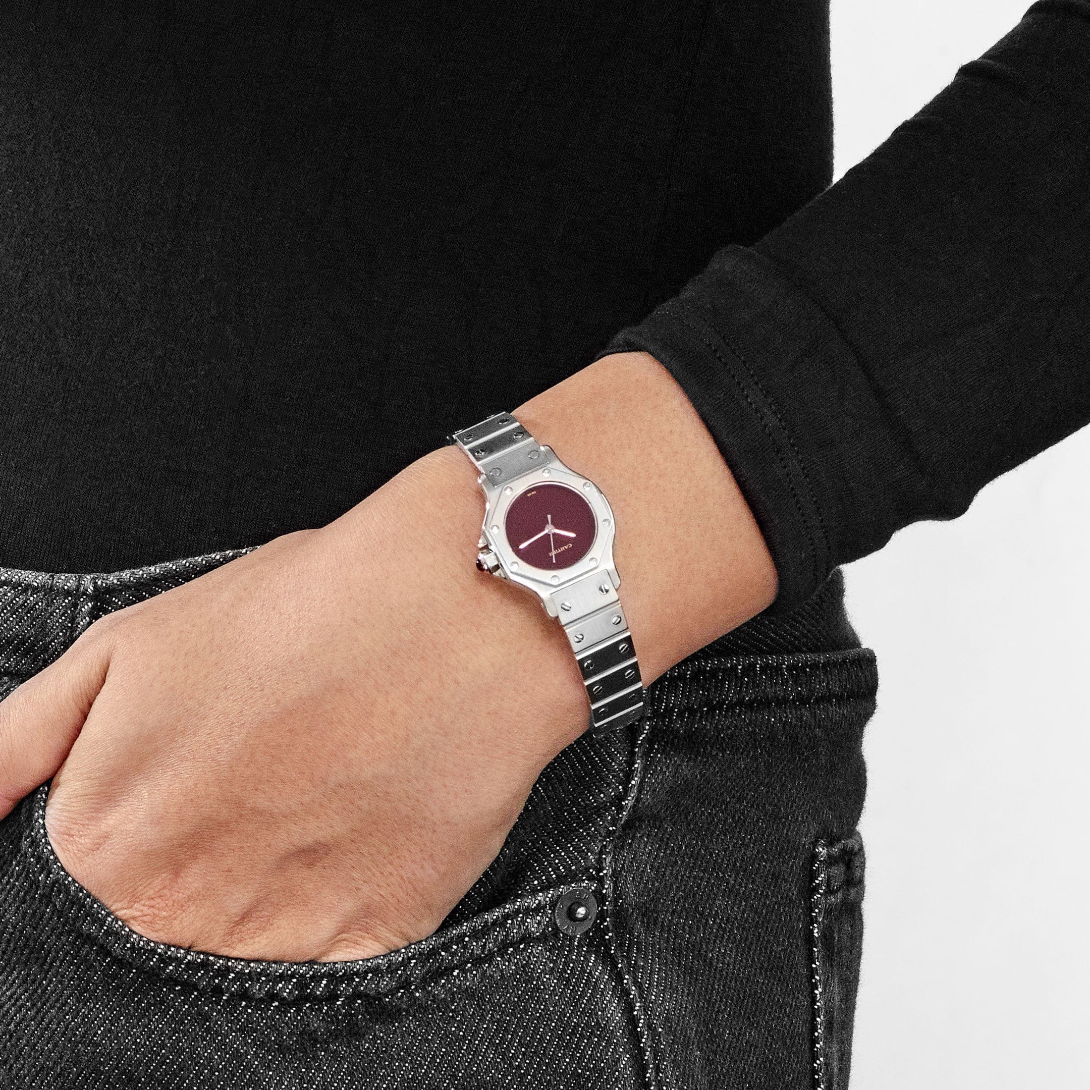 Cartier Santos Octagon 0906 Stainless Steel Burgundy Dial Quartz