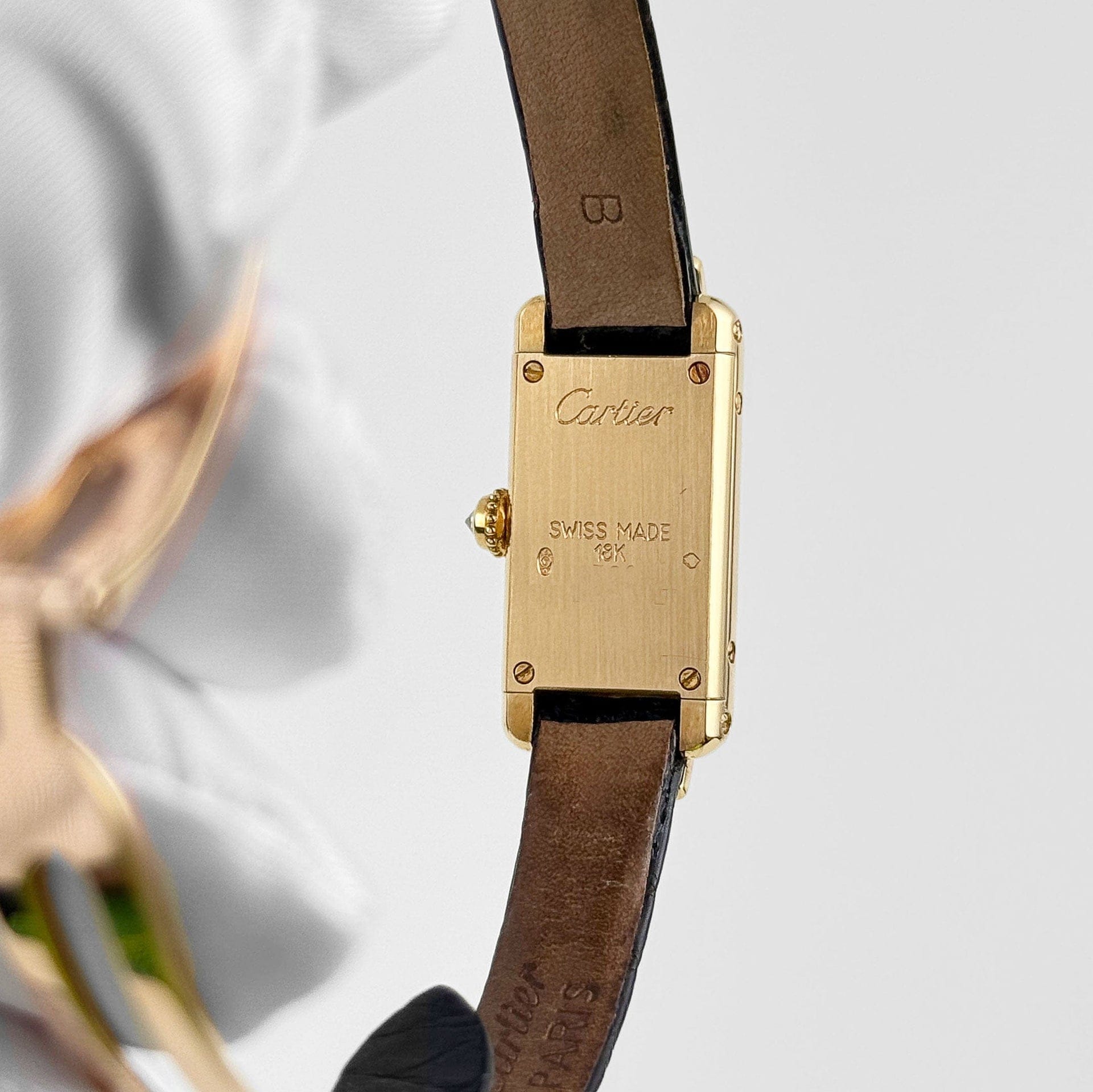 Cartier Tank Allongée 1380 Yellow Gold Ivory Dial Diamond Bezel Quartz