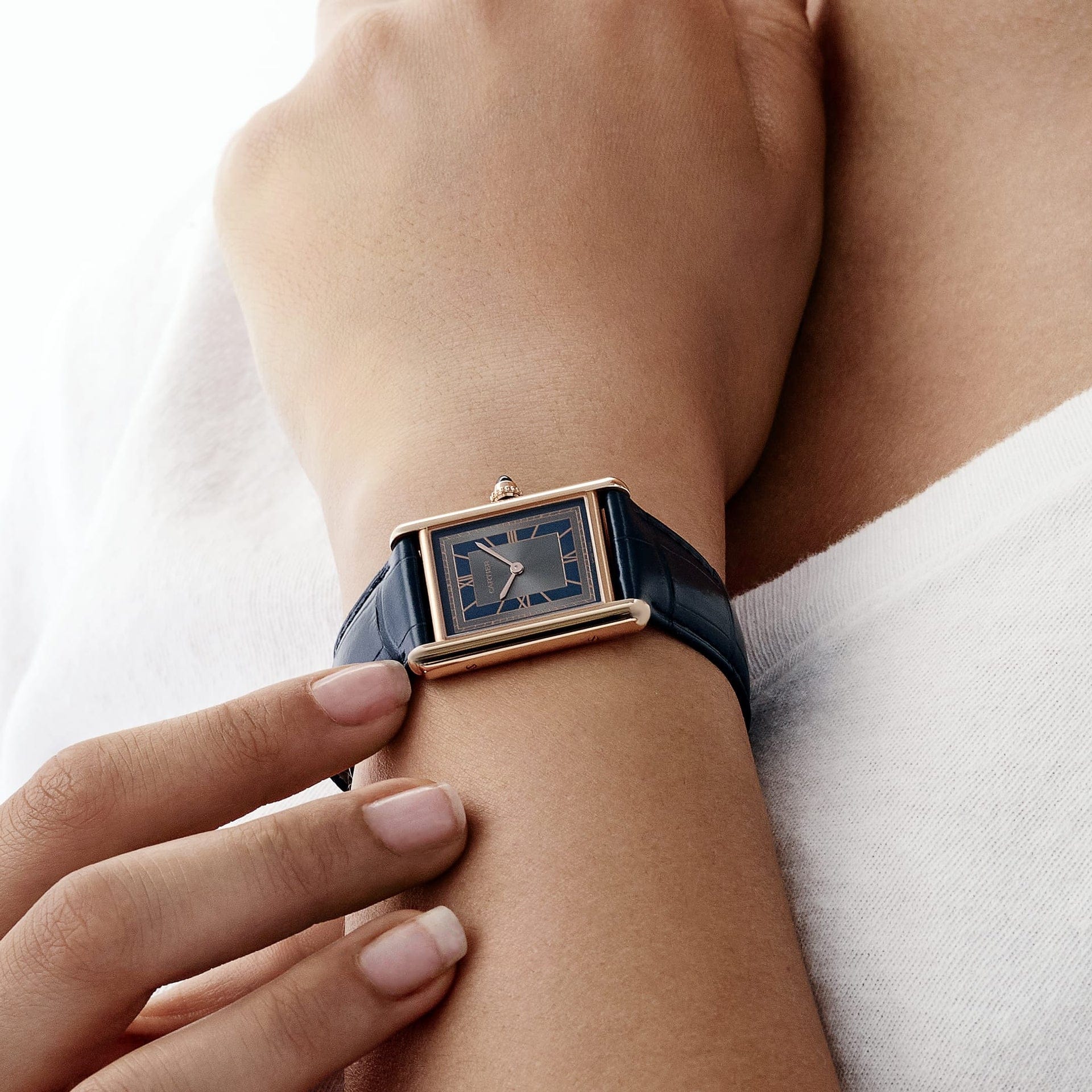 Cartier Tank Louis LM WGTA0058 Rose Gold Silvery-Blue Dial (2022)