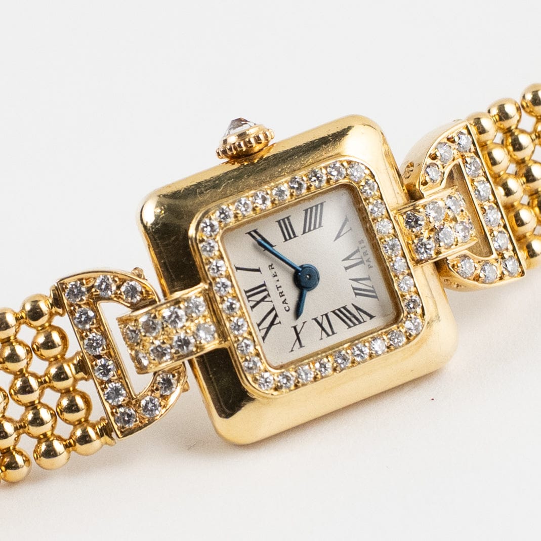Cartier Trocadéro Vintage 'Ladies' Yellow Gold White Dial Diamond Bezel