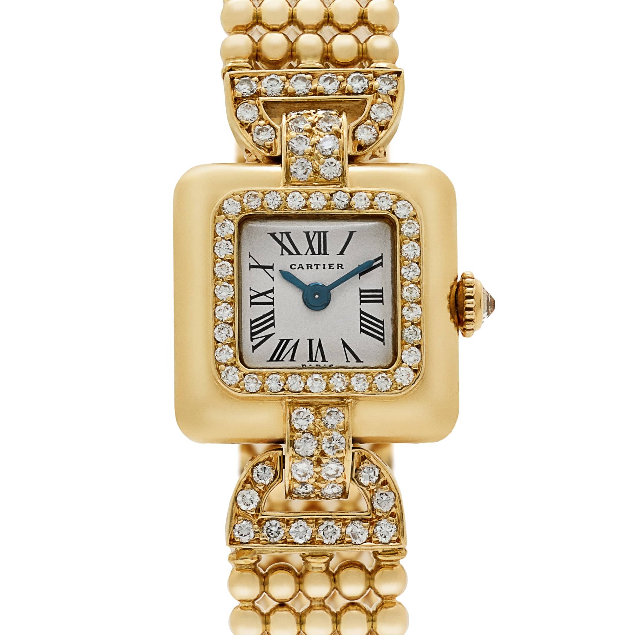 Cartier Trocadéro Vintage 'Ladies' Yellow Gold White Dial Diamond Bezel