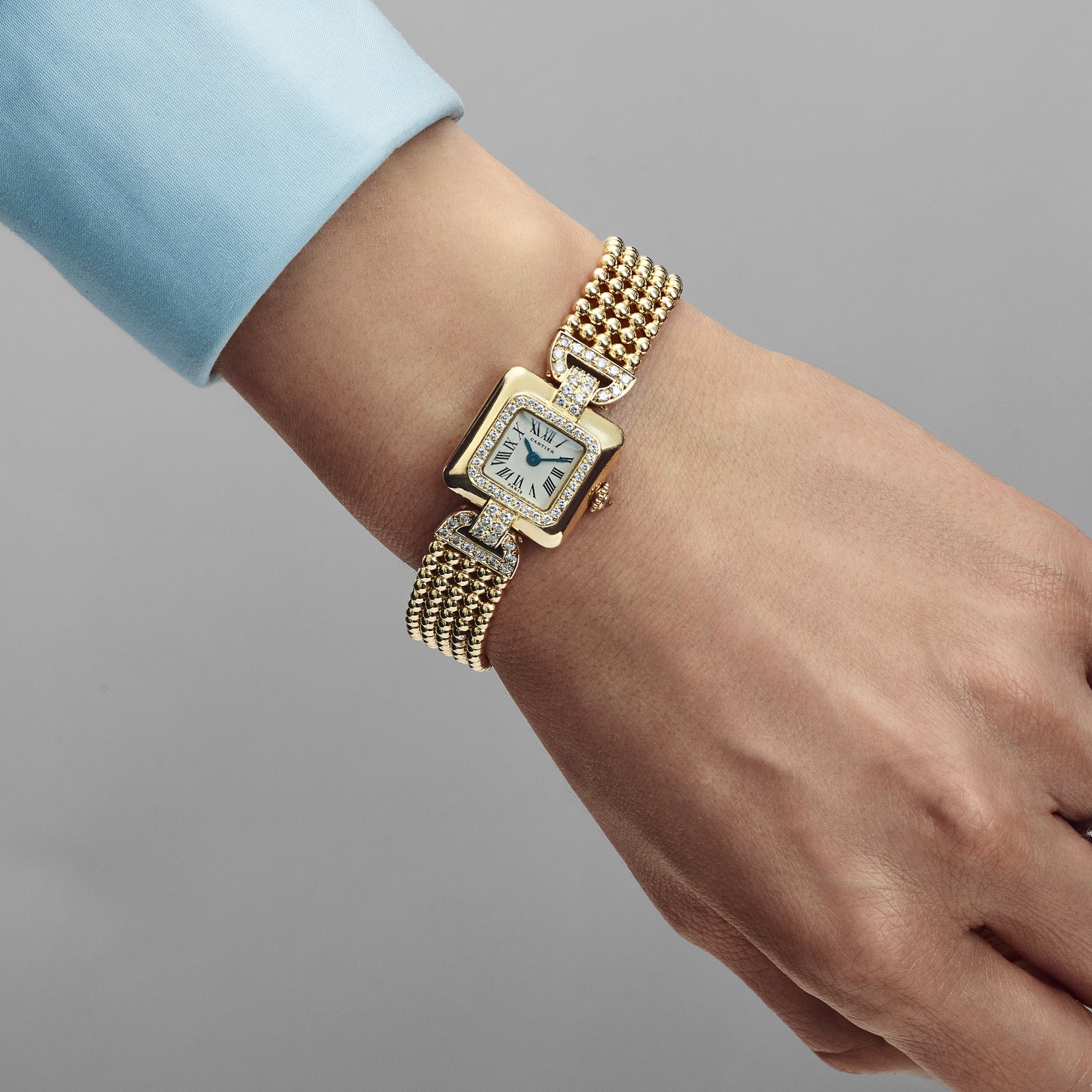 Cartier Trocadéro Vintage 'Ladies' Yellow Gold White Dial Diamond Bezel