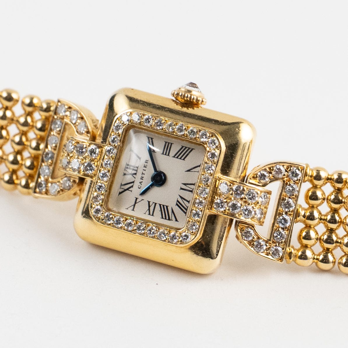 Cartier Trocadéro Vintage 'Ladies' Yellow Gold White Dial Diamond Bezel