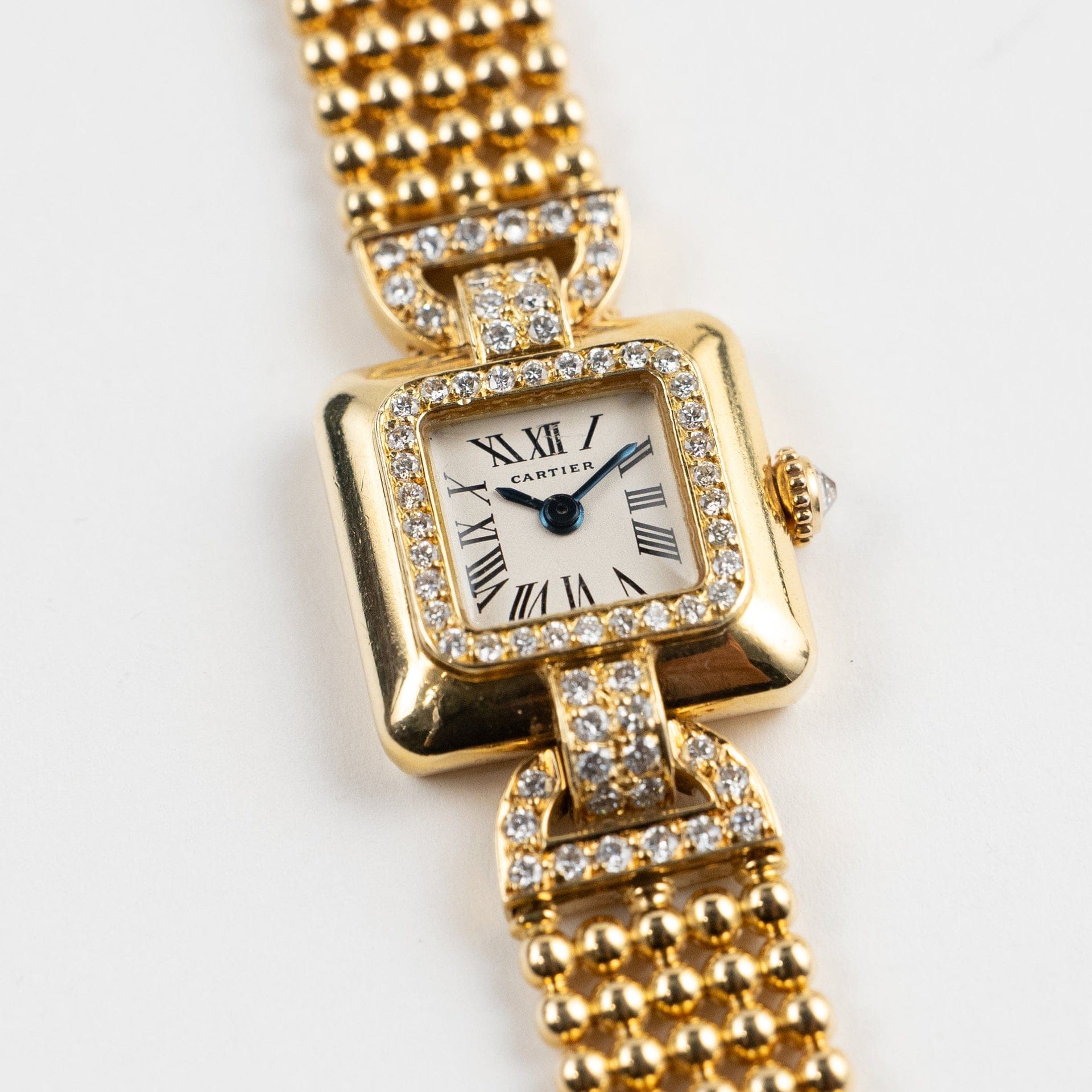 Cartier Trocadéro Vintage 'Ladies' Yellow Gold White Dial Diamond Bezel
