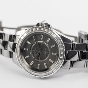 Chanel J12 H3155 Chromatic Ceramic Titanium Grey Baguette Diamond Dial and Bezel