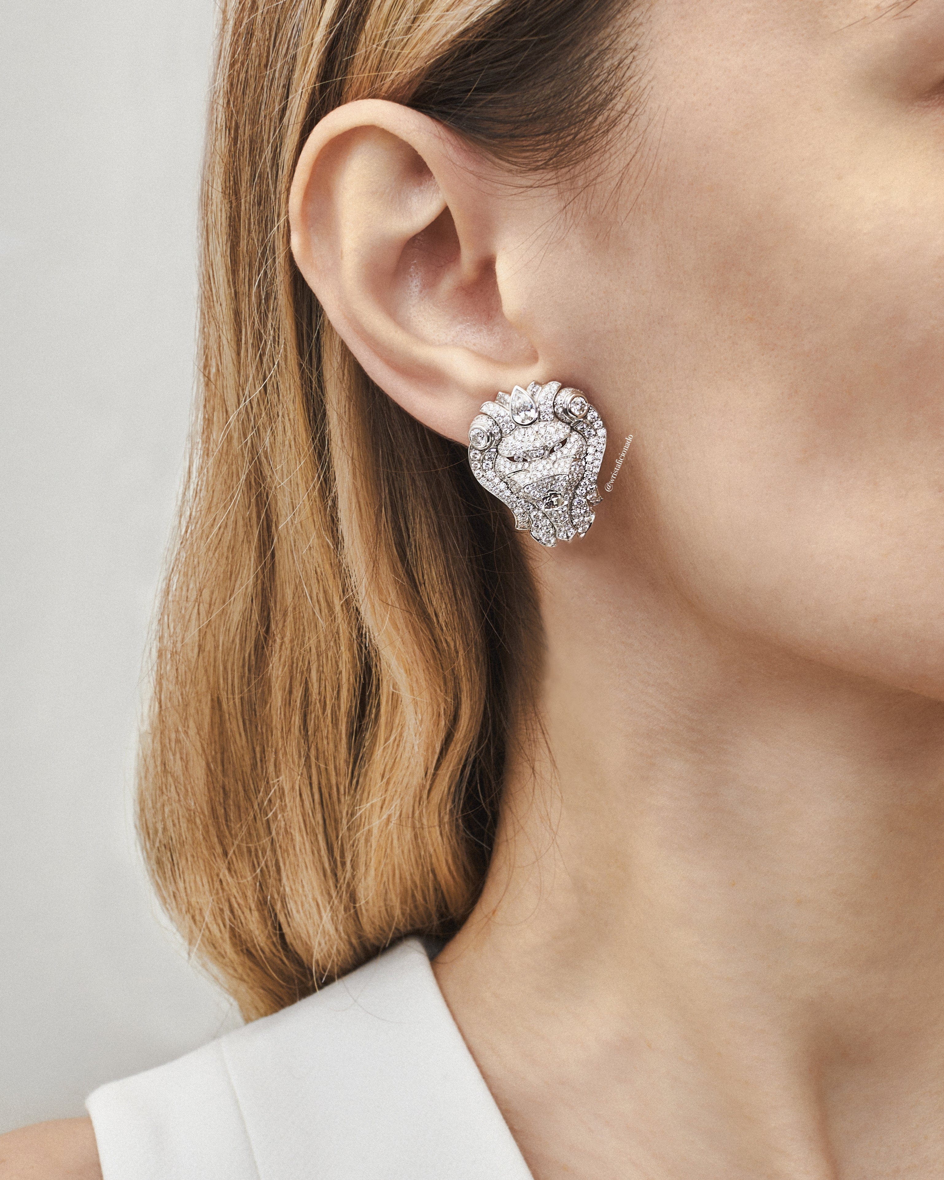 Chanel Lion Royal Earrings in White Gold and Diamonds J60875