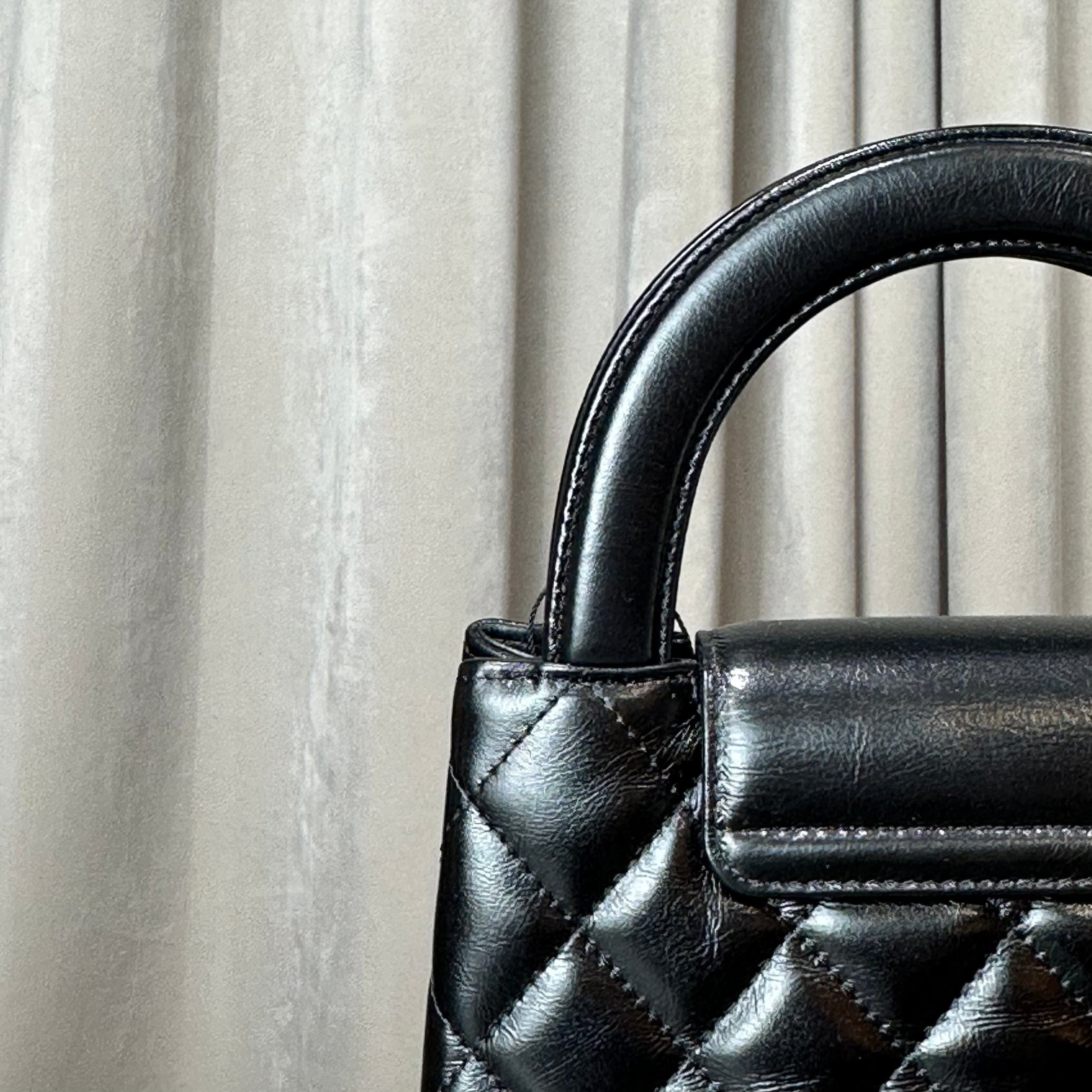 Chanel Nano Kelly Shopper Black Shiny Aged Quilted Calfskin Brushed Gold Hardware