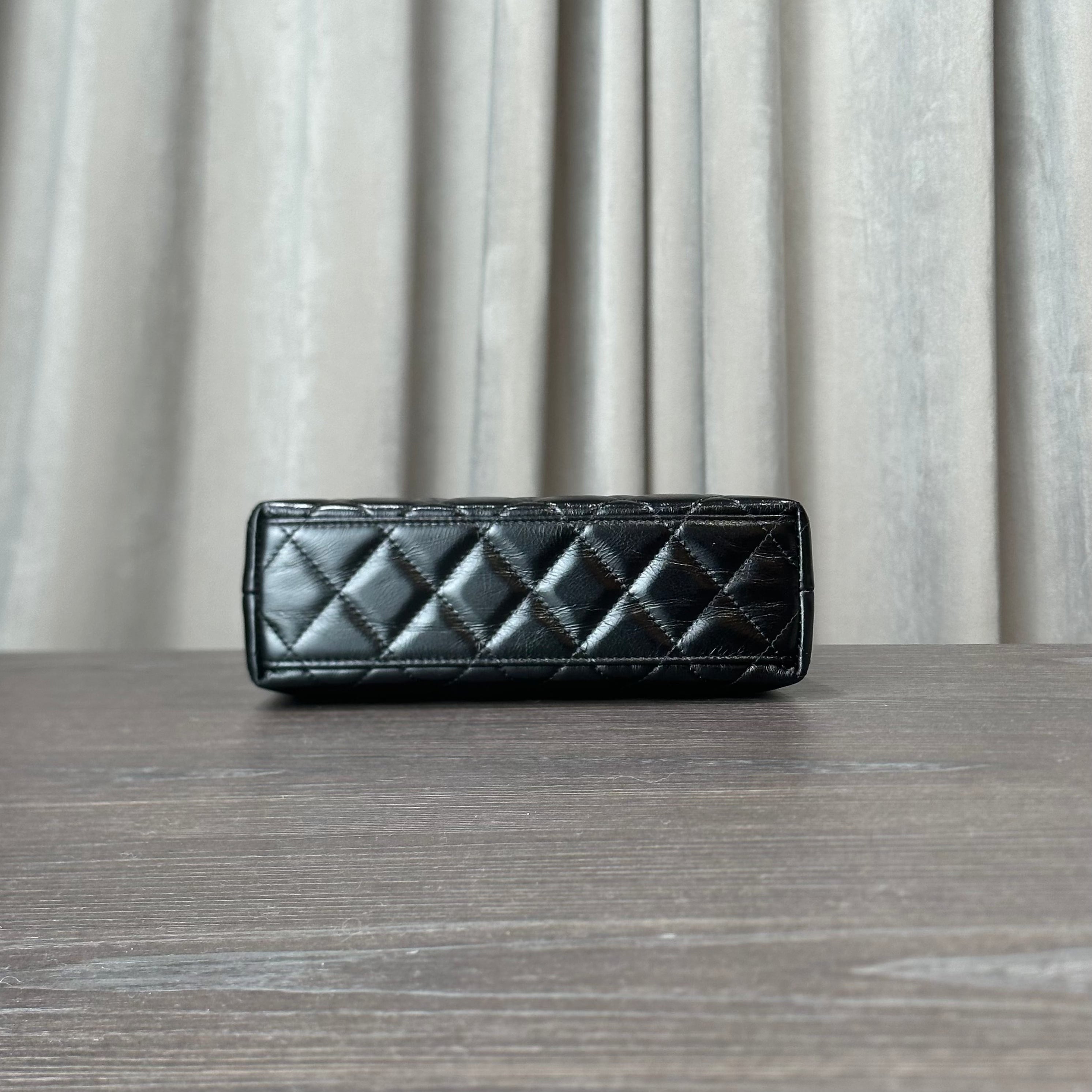 Chanel Nano Kelly Shopper Black Shiny Aged Quilted Calfskin Brushed Gold Hardware