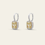 Cushion-Cut Fancy Yellow Diamond Earrings with Pave Halo