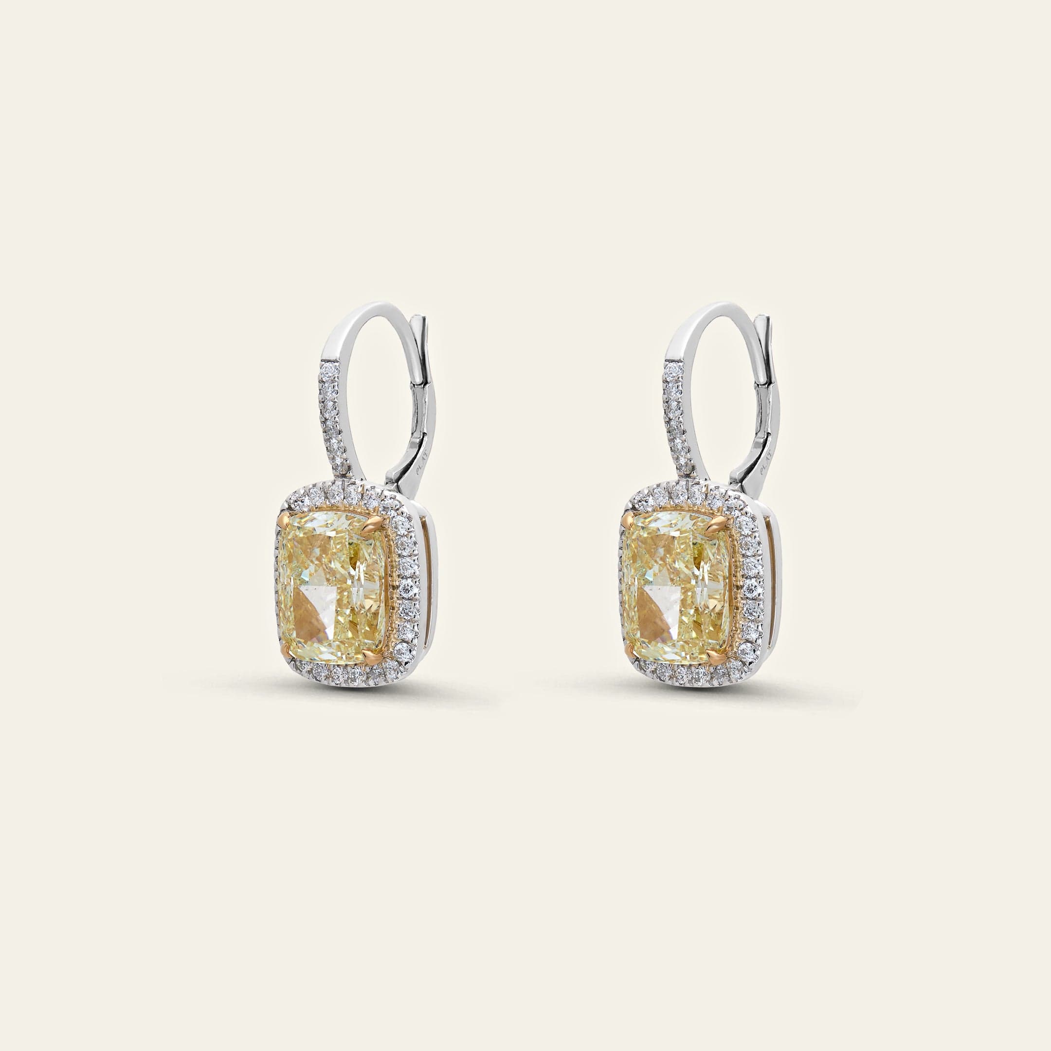 Cushion-Cut Fancy Yellow Diamond Earrings with Pave Halo