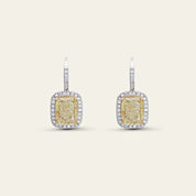 Cushion-Cut Fancy Yellow Diamond Earrings with Pave Halo