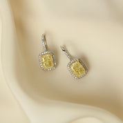 Cushion-Cut Fancy Yellow Diamond Earrings with Pave Halo