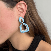 David Webb Bamboo Earrings in Blue Enamel