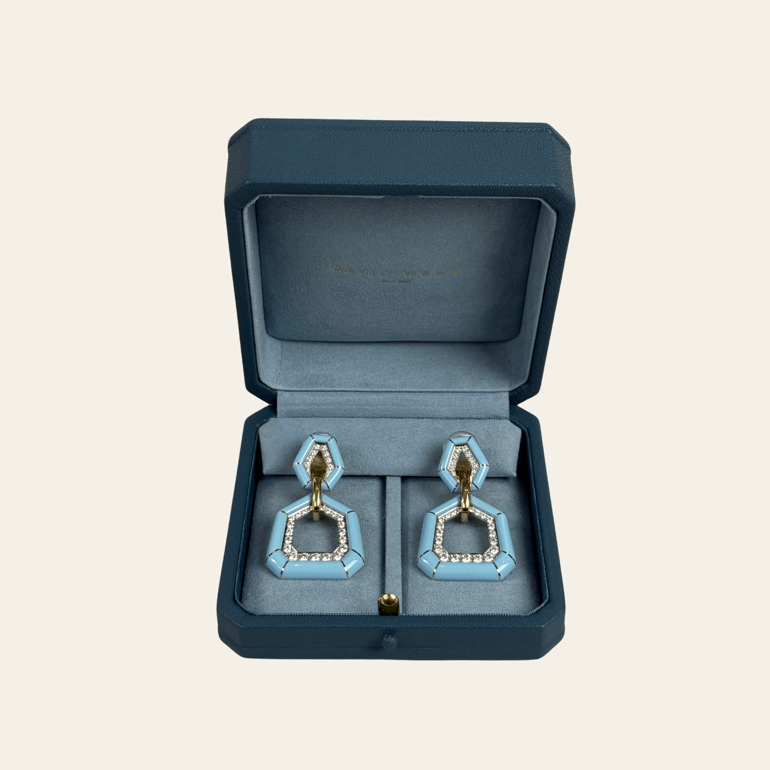 David Webb Bamboo Earrings in Blue Enamel