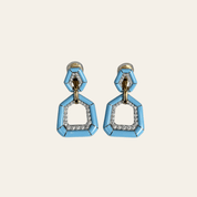 David Webb Bamboo Earrings in Blue Enamel