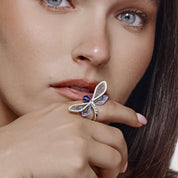 Diamond and Blue Sapphire Dragonfly Ring
