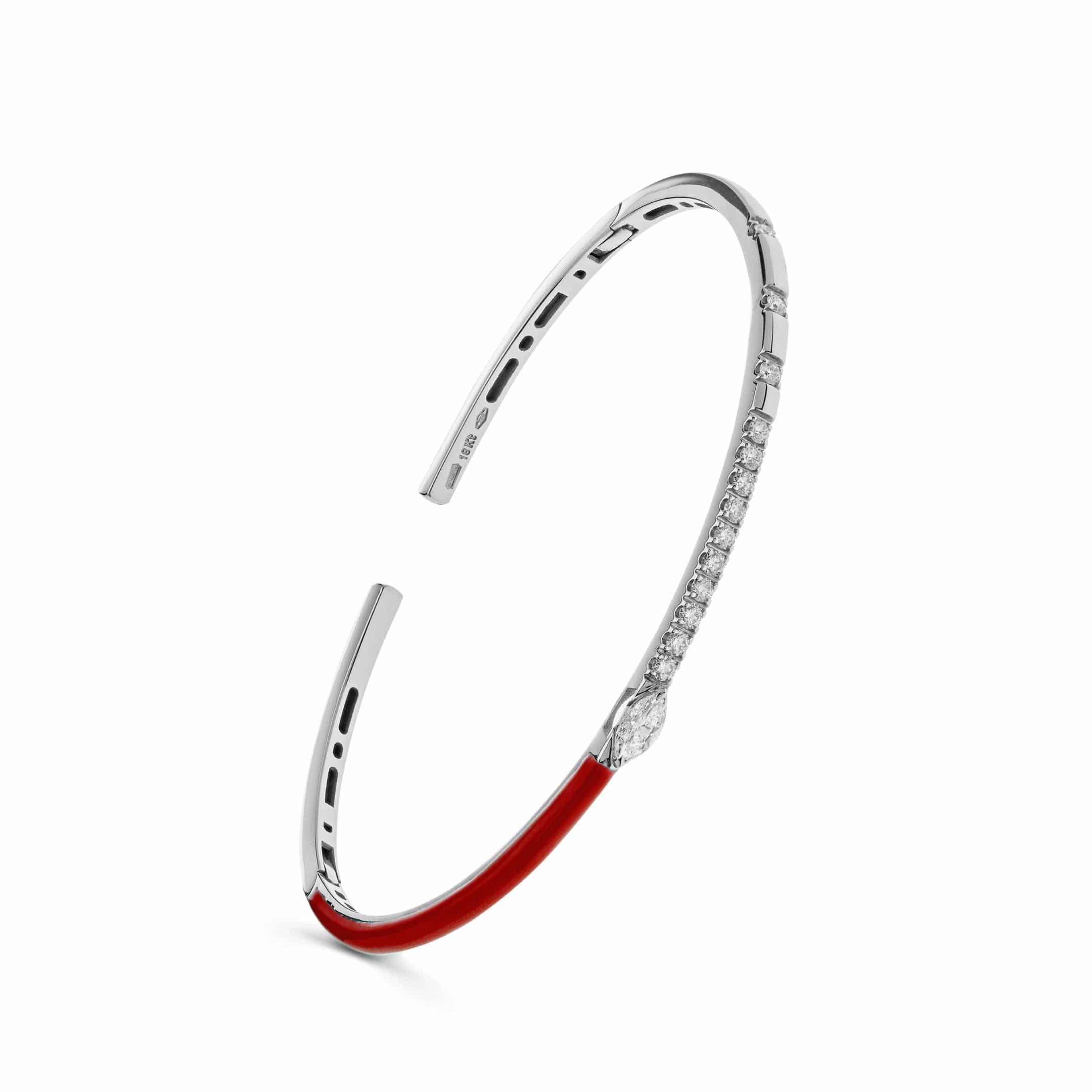 Diamond and Red Enamel Bangle