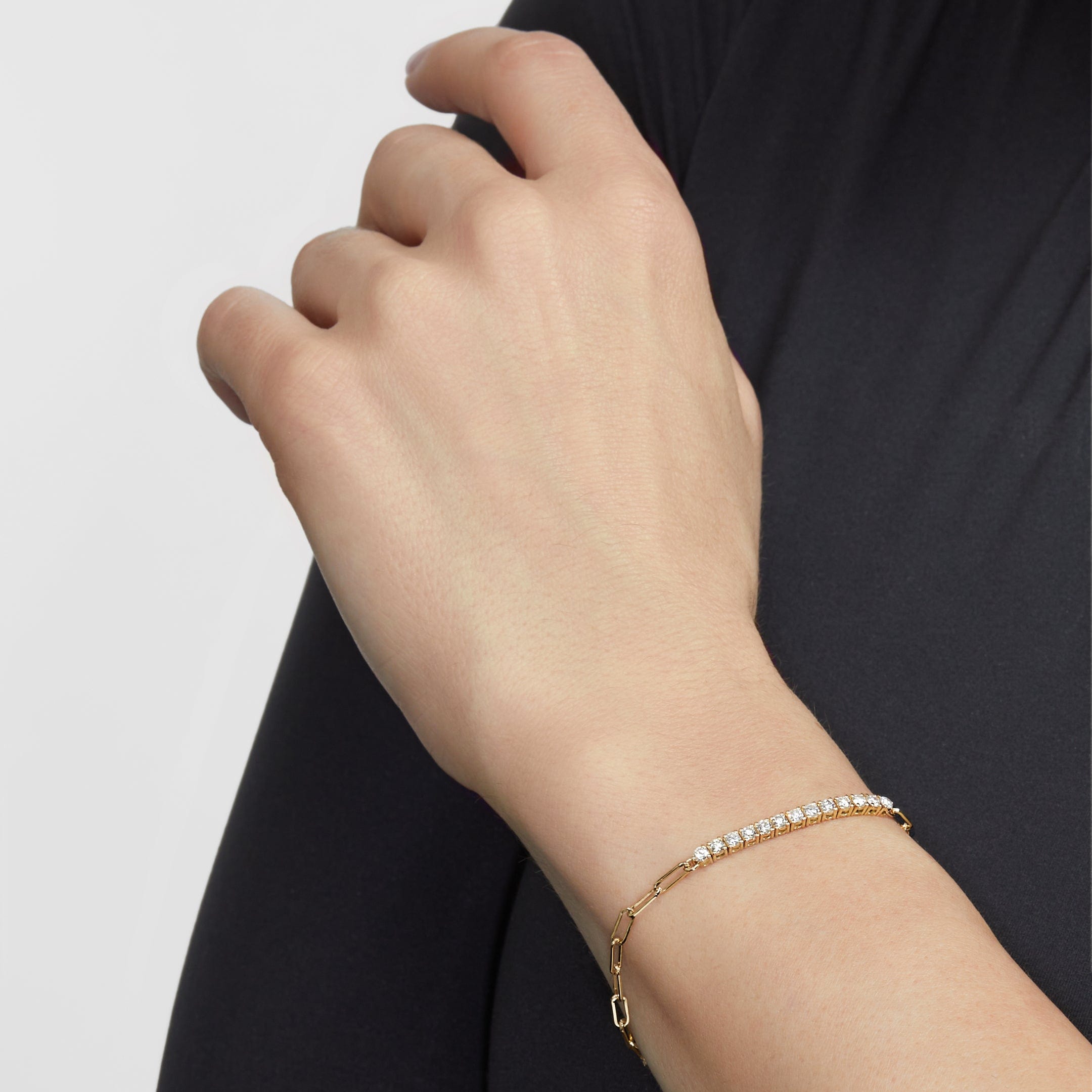 Diamond and Yellow Gold Paperclip Chain Bracelet