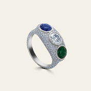 Diamond, Emerald & Sapphire Three-Stone Ring