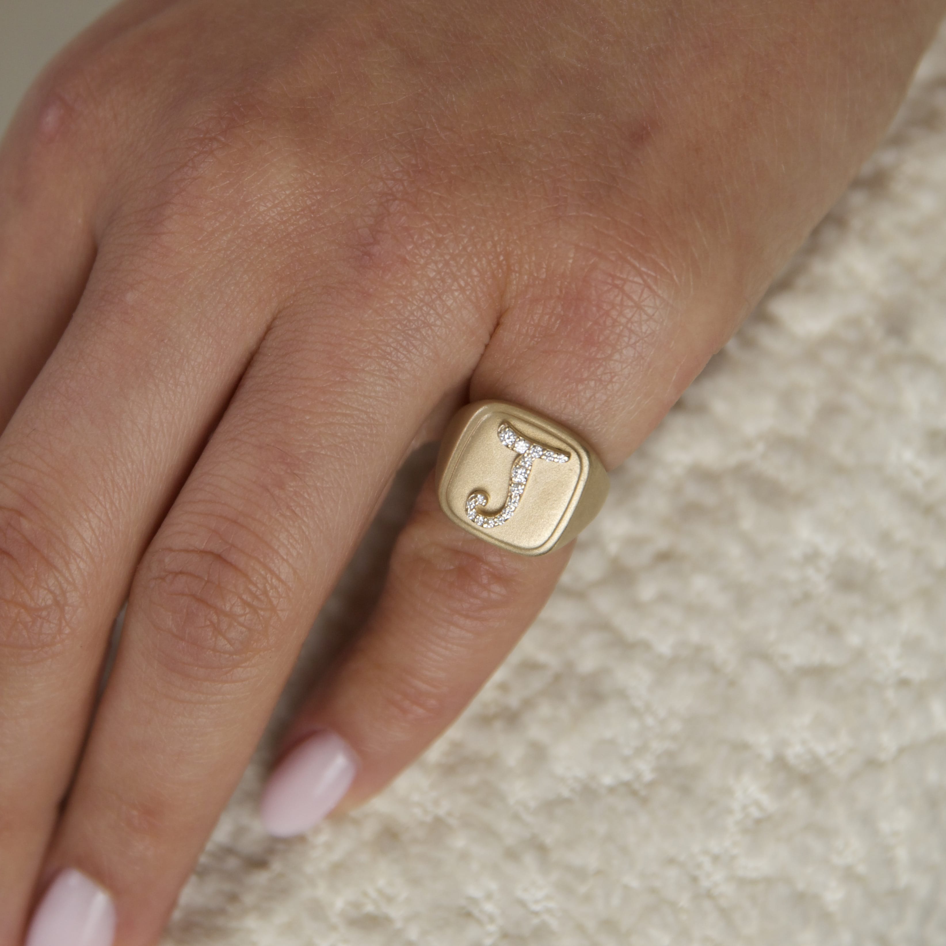 Diamond Initial Pinky Ring