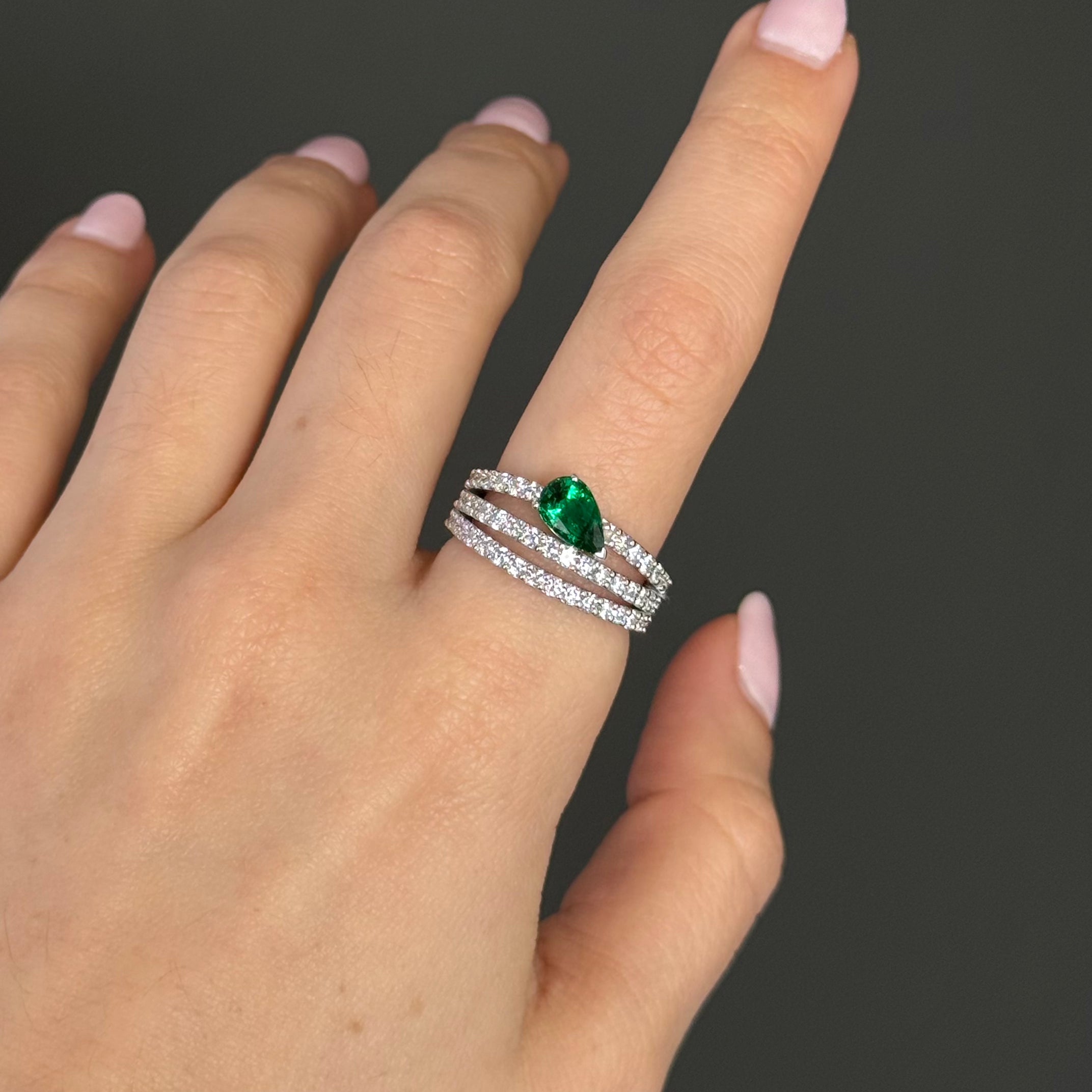 Diamond Ring With Pear-Shaped Emerald Accent