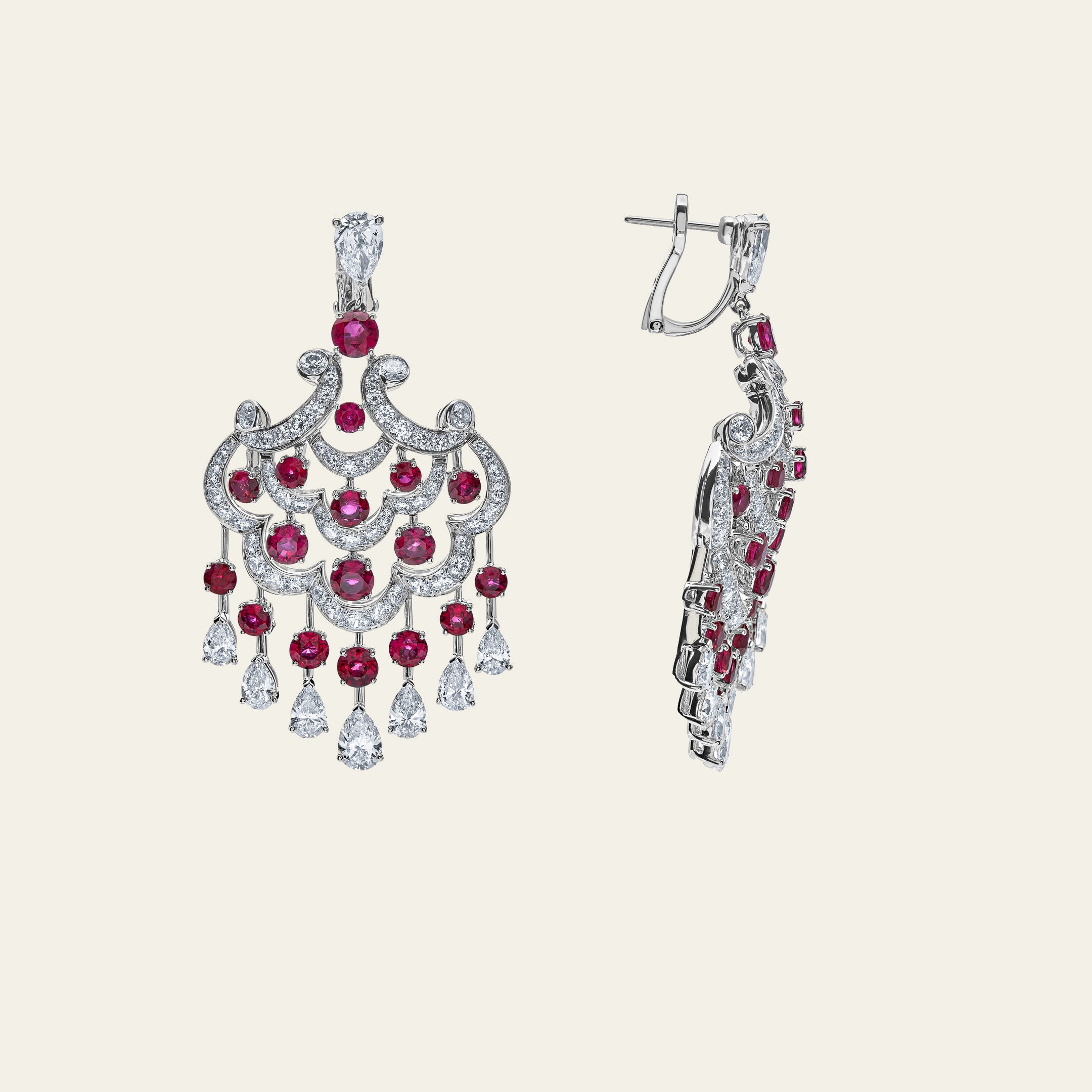 Graff White Gold Ruby and Diamond Chandelier Earrings