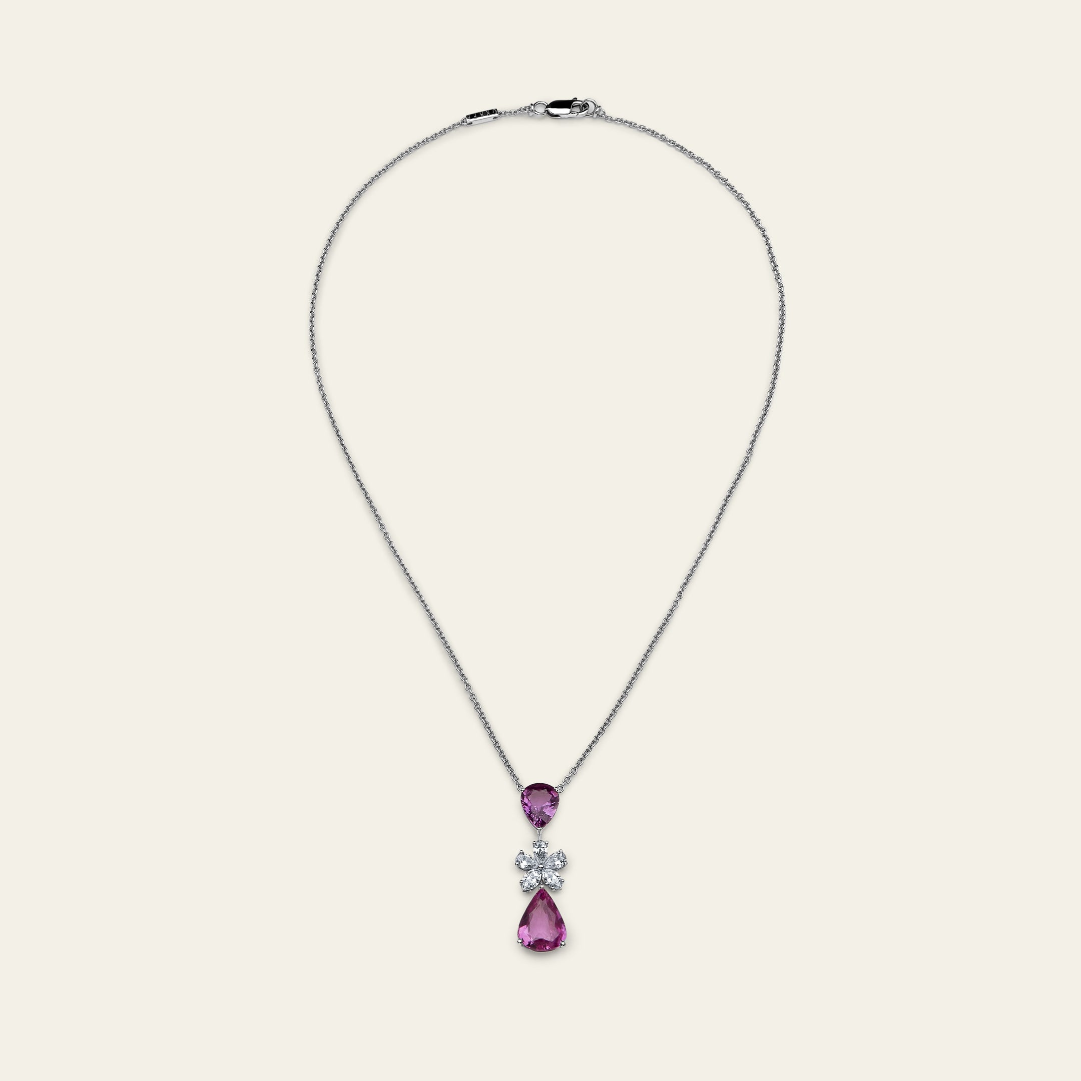 Graff Pink Sapphire and Diamond Flower Motif Pendant Necklace