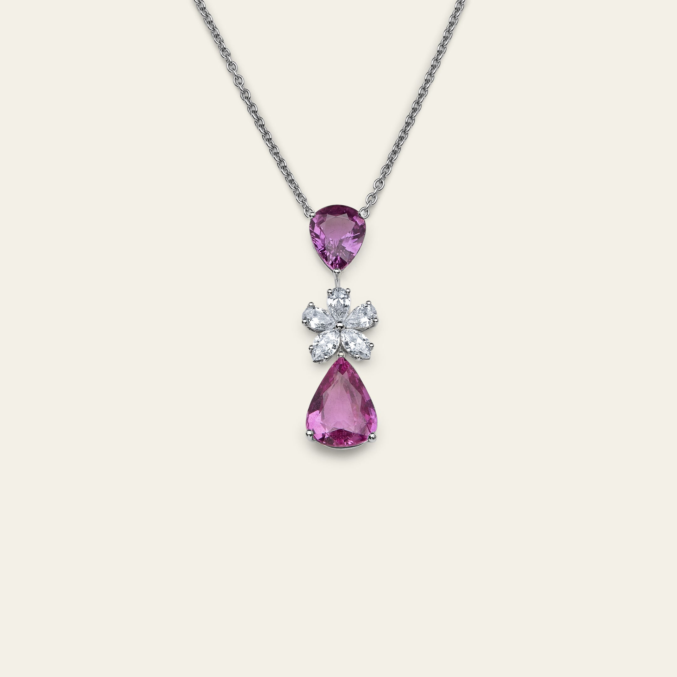 Graff Pink Sapphire and Diamond Flower Motif Pendant Necklace