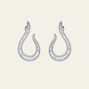 Baguette and Pave Diamond Drop White Gold Earrings