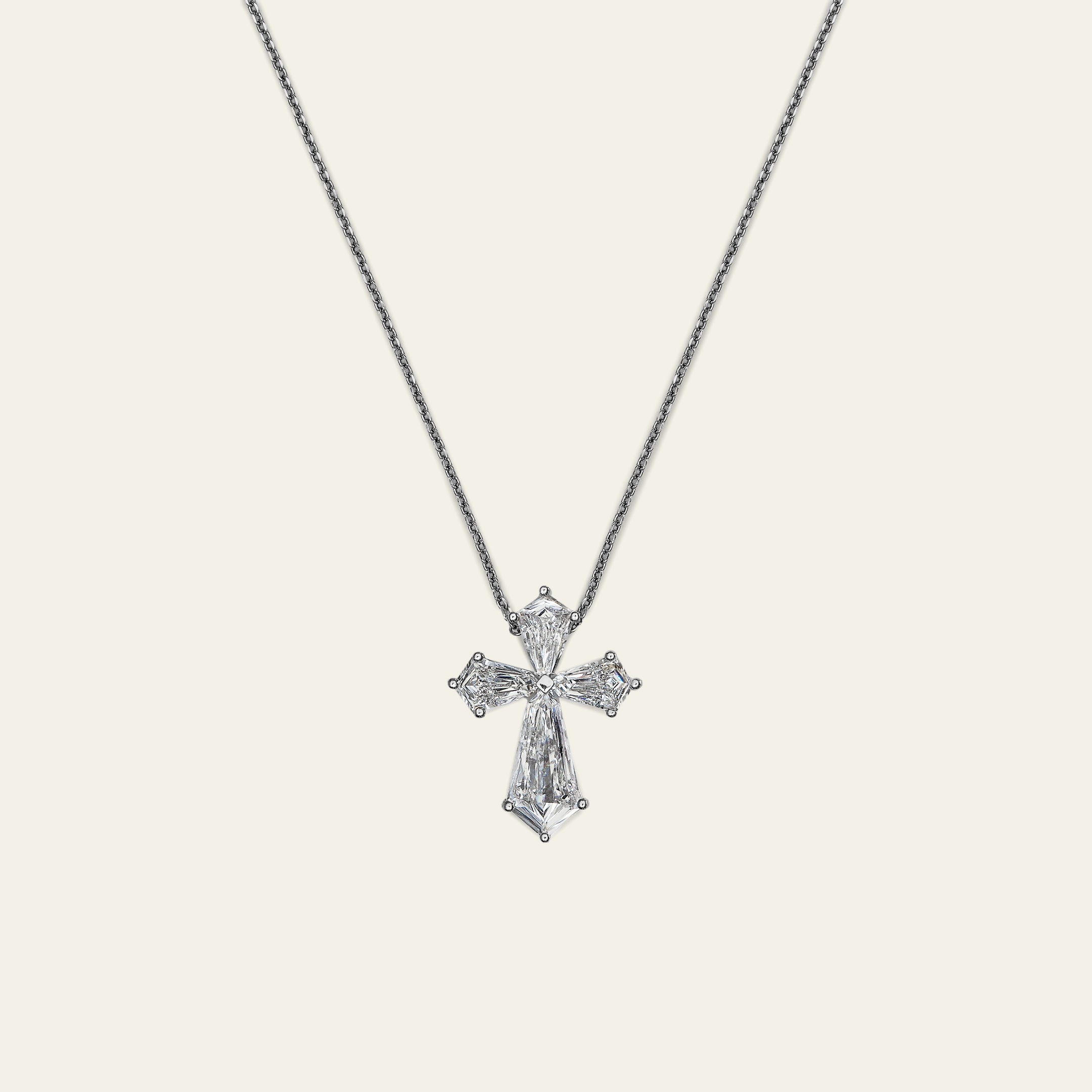 Kite Shape Platinum Diamond Cross Pendant Necklace