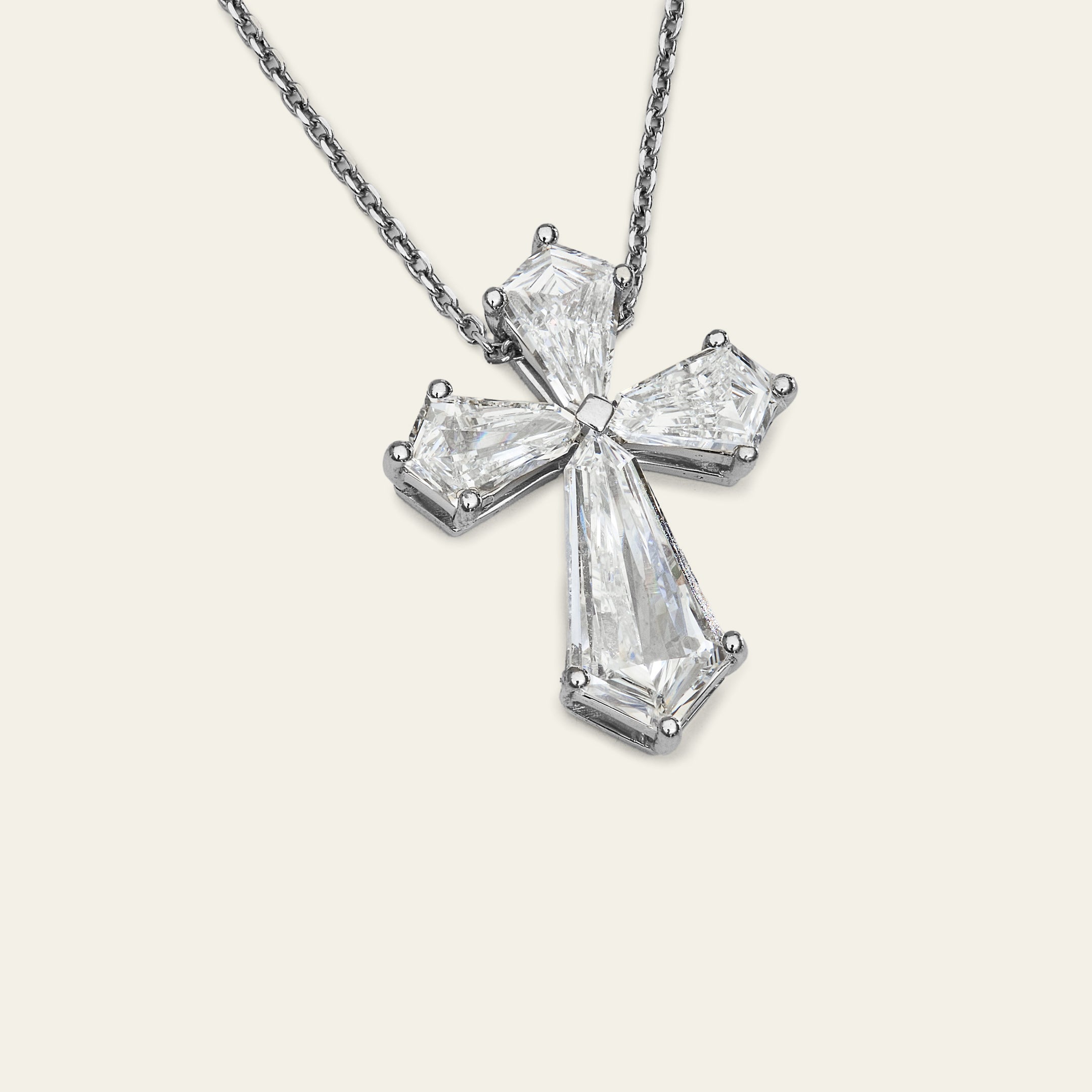 Kite Shape Platinum Diamond Cross Pendant Necklace