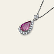 Platinum Pear Shape Pink Sapphire Halo Pendant