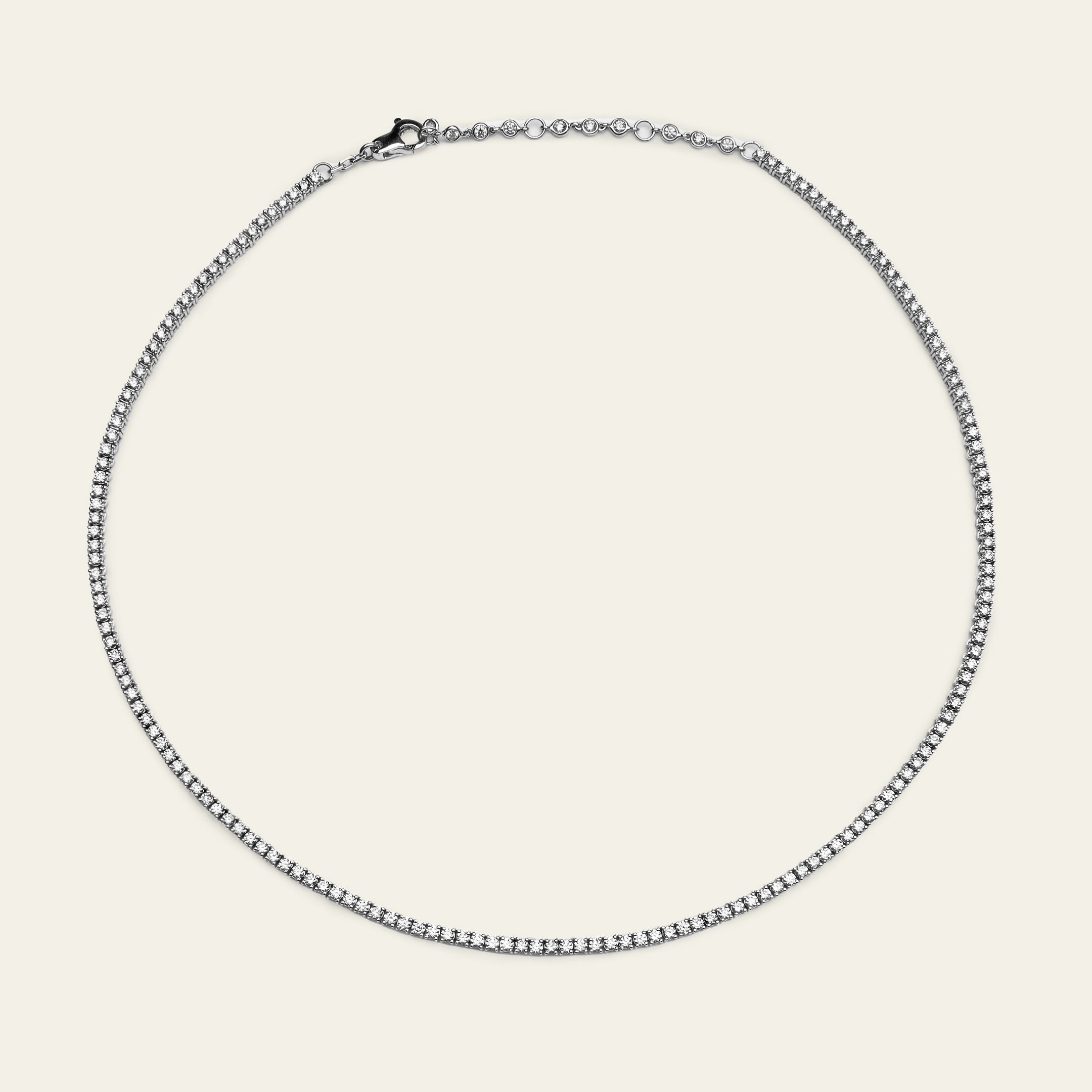 Thin Round Diamond White Gold Tennis Necklace