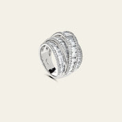 White Gold Invisible Set Baguette Layered Cocktail Ring